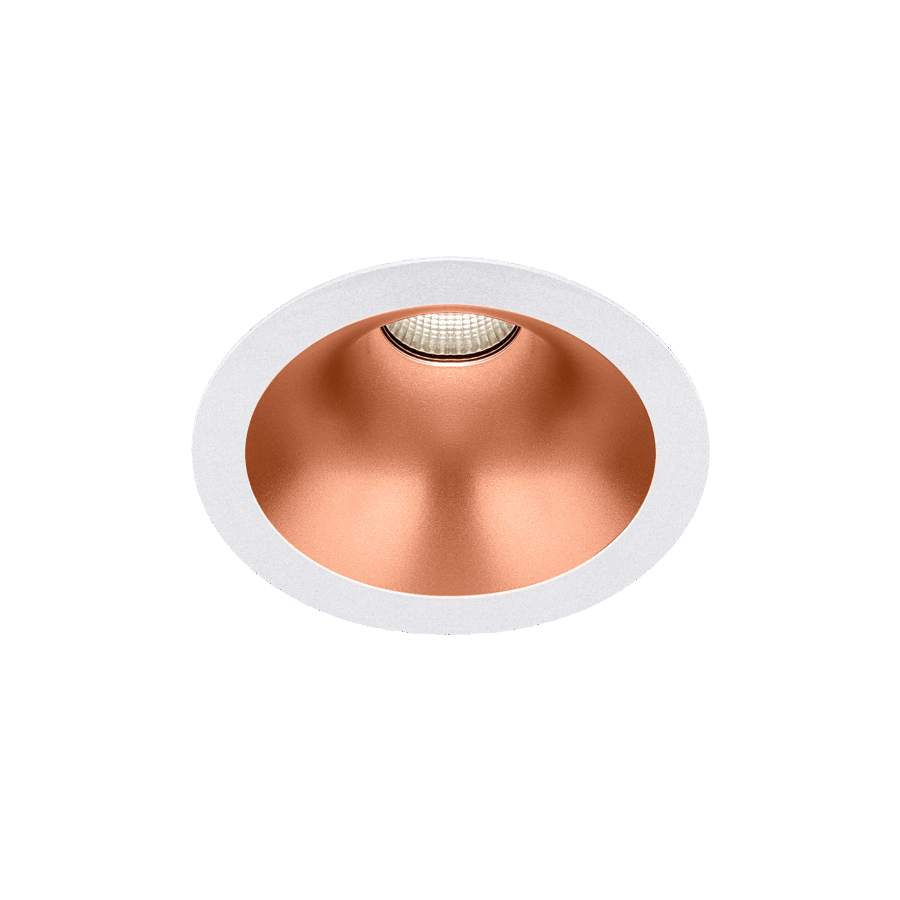 White version of the Dea Amata M with copper reflector, a fixed recessed luminaire designed by Karizma Luce.