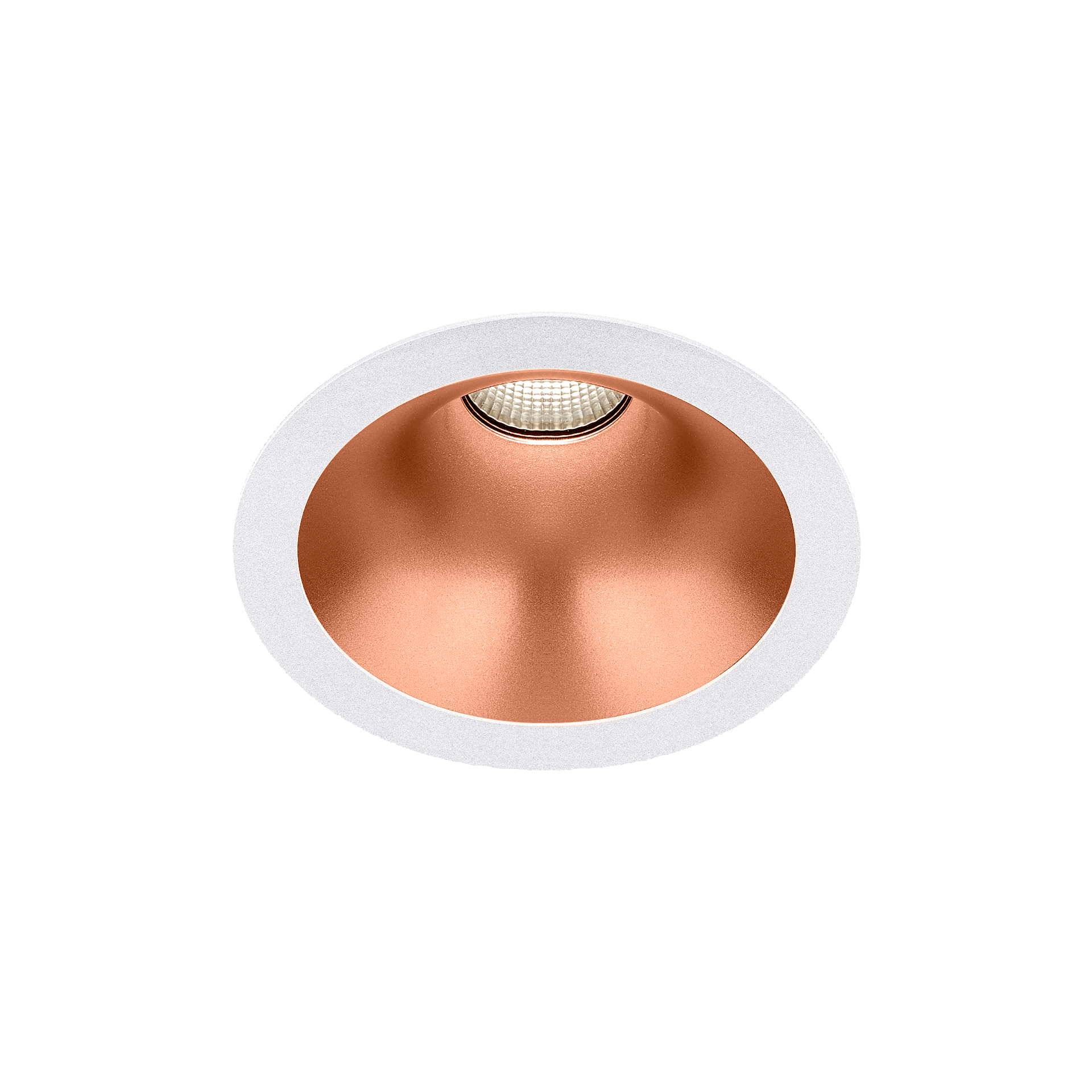 White version of the Dea Amata M with copper reflector, a fixed recessed luminaire designed by Karizma Luce.