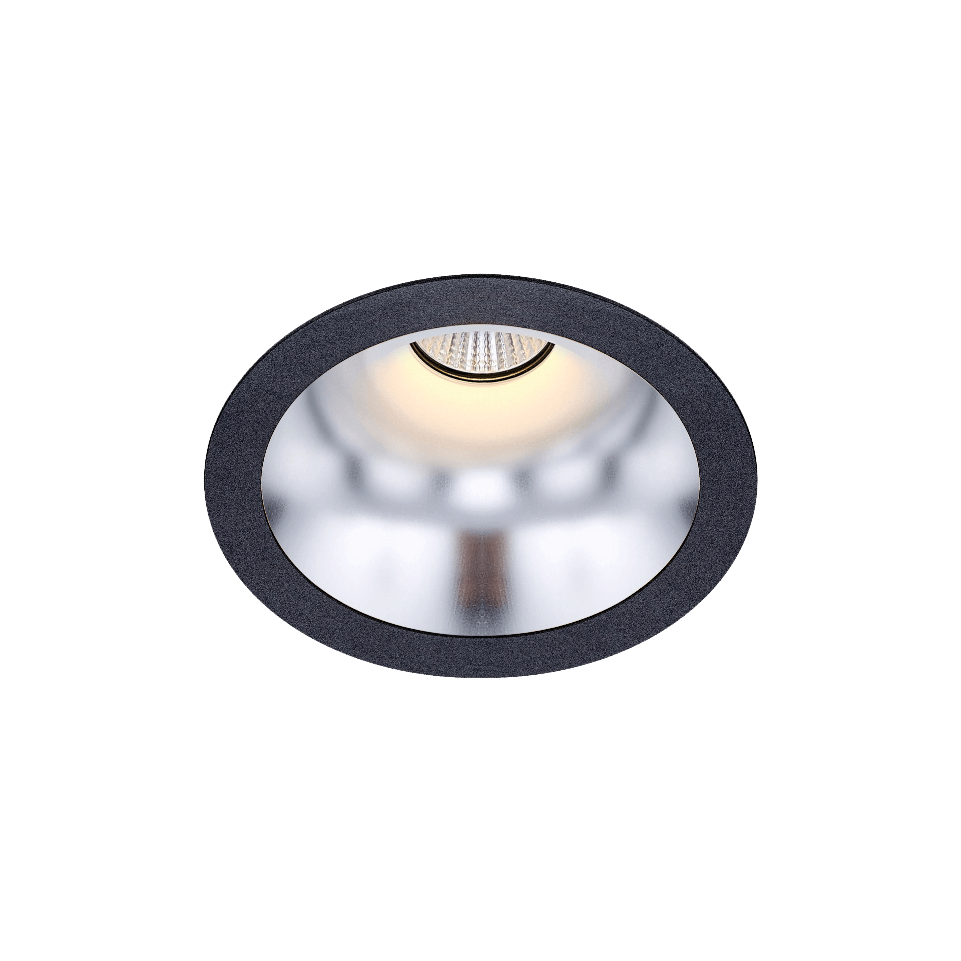 Black version of the Dea Amata M with silver reflector, a fixed recessed luminaire designed by Karizma Luce.