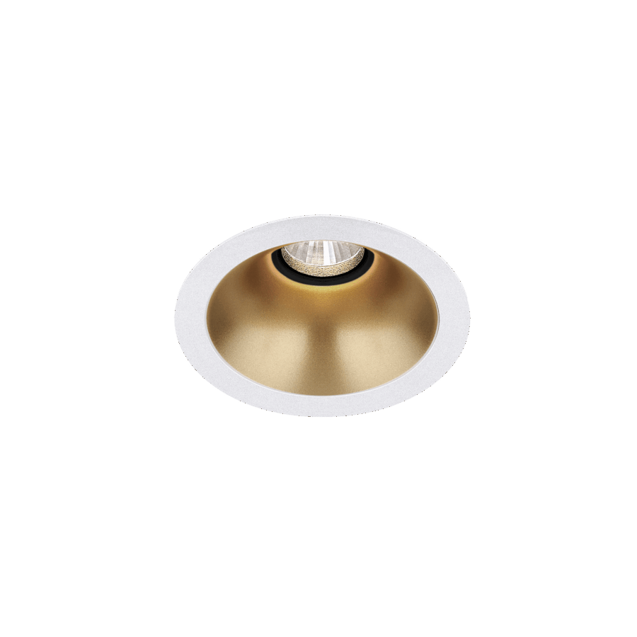 White version of the Dea Amata S with golden reflector, a fixed recessed luminaire designed by Karizma Luce.