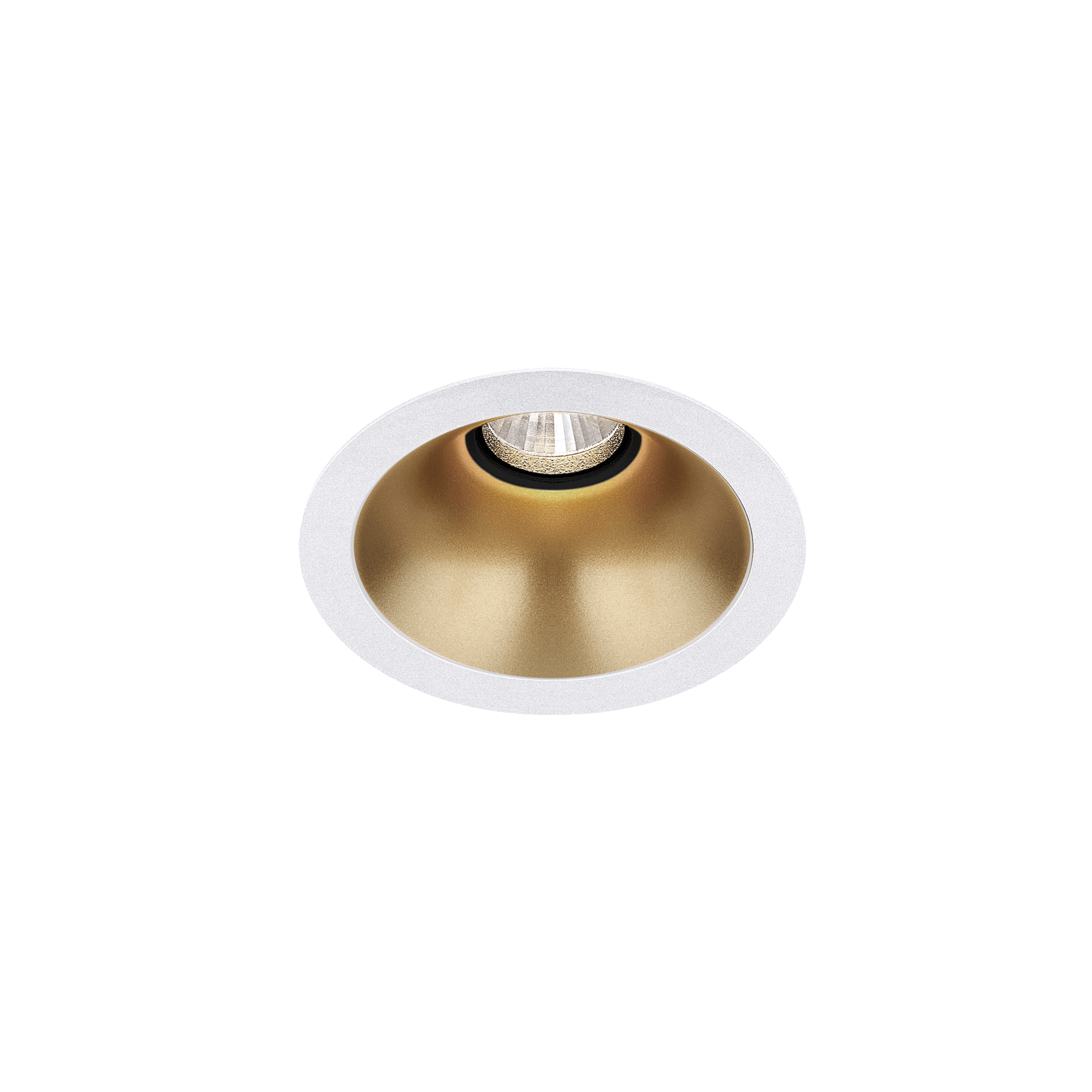 White version of the Dea Amata S with golden reflector, a fixed recessed luminaire designed by Karizma Luce.