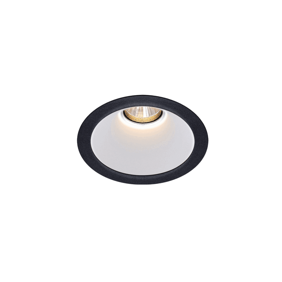 Black version of the Dea Amata S with white reflector, a fixed recessed luminaire designed by Karizma Luce.