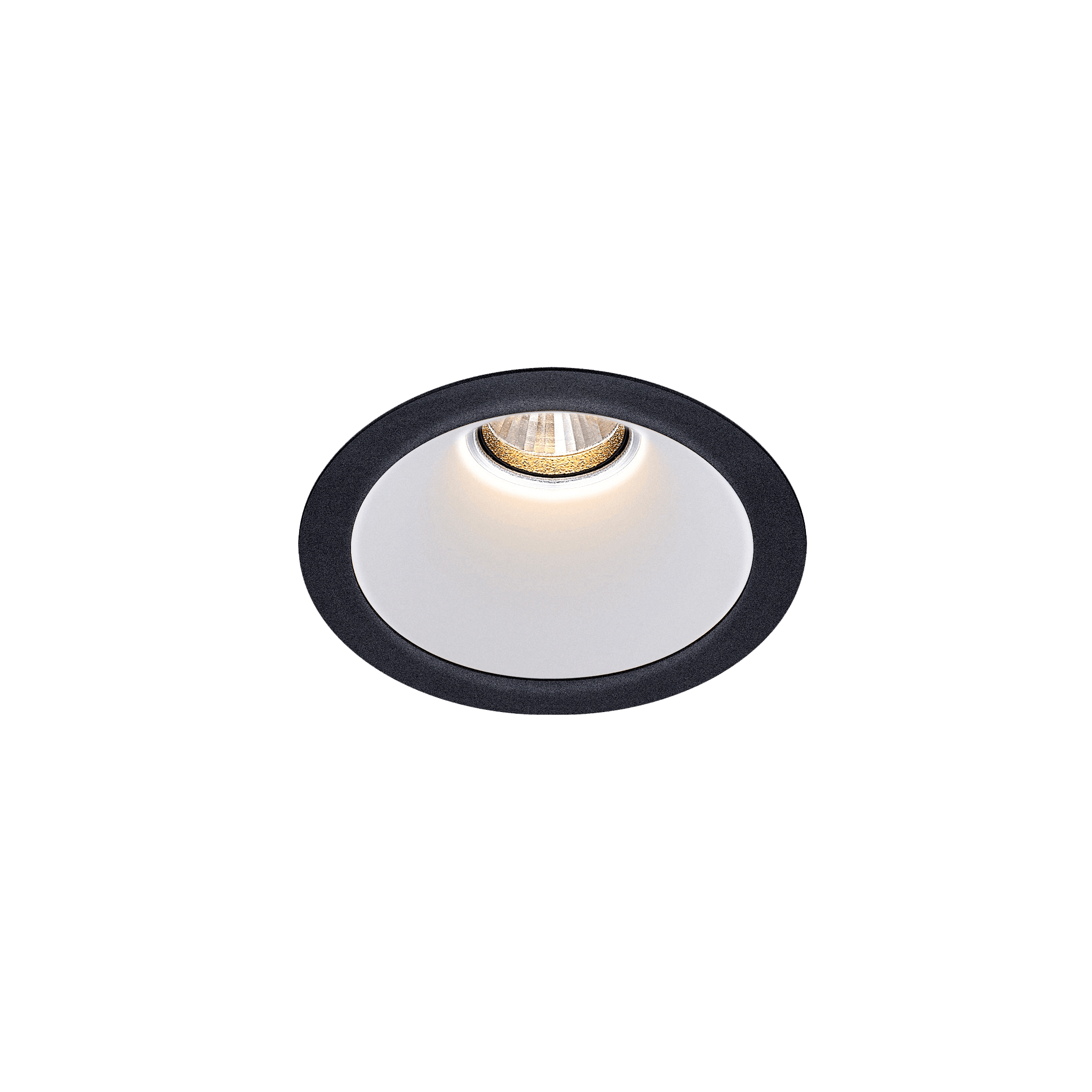 Black version of the Dea Amata S with white reflector, a fixed recessed luminaire designed by Karizma Luce.