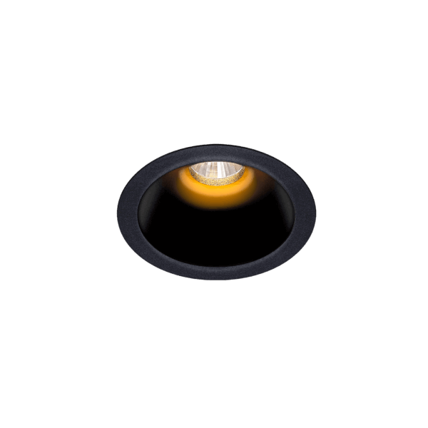 Black version of the Dea Amata S with black gloss reflector, a fixed recessed luminaire designed by Karizma Luce.