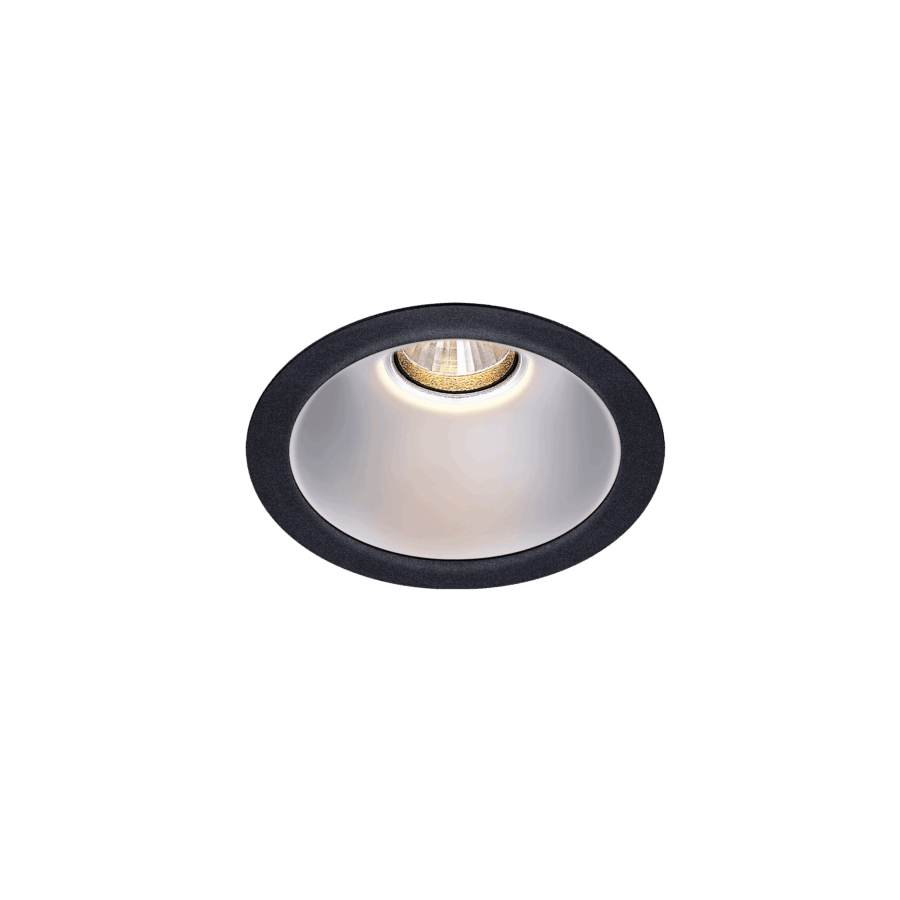 Black version of the Dea Amata S with chrome reflector, a fixed recessed luminaire designed by Karizma Luce.