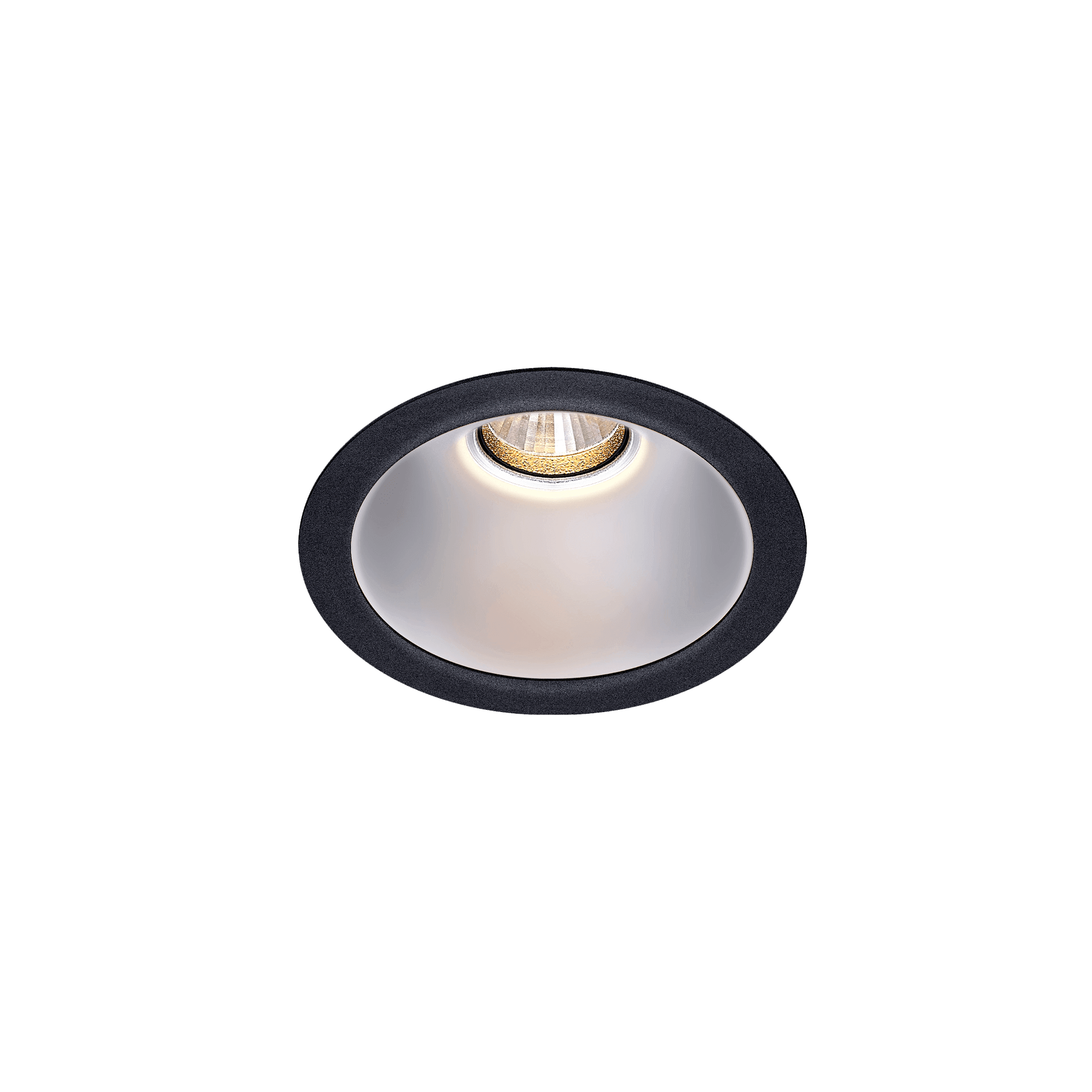 Black version of the Dea Amata S with chrome reflector, a fixed recessed luminaire designed by Karizma Luce.