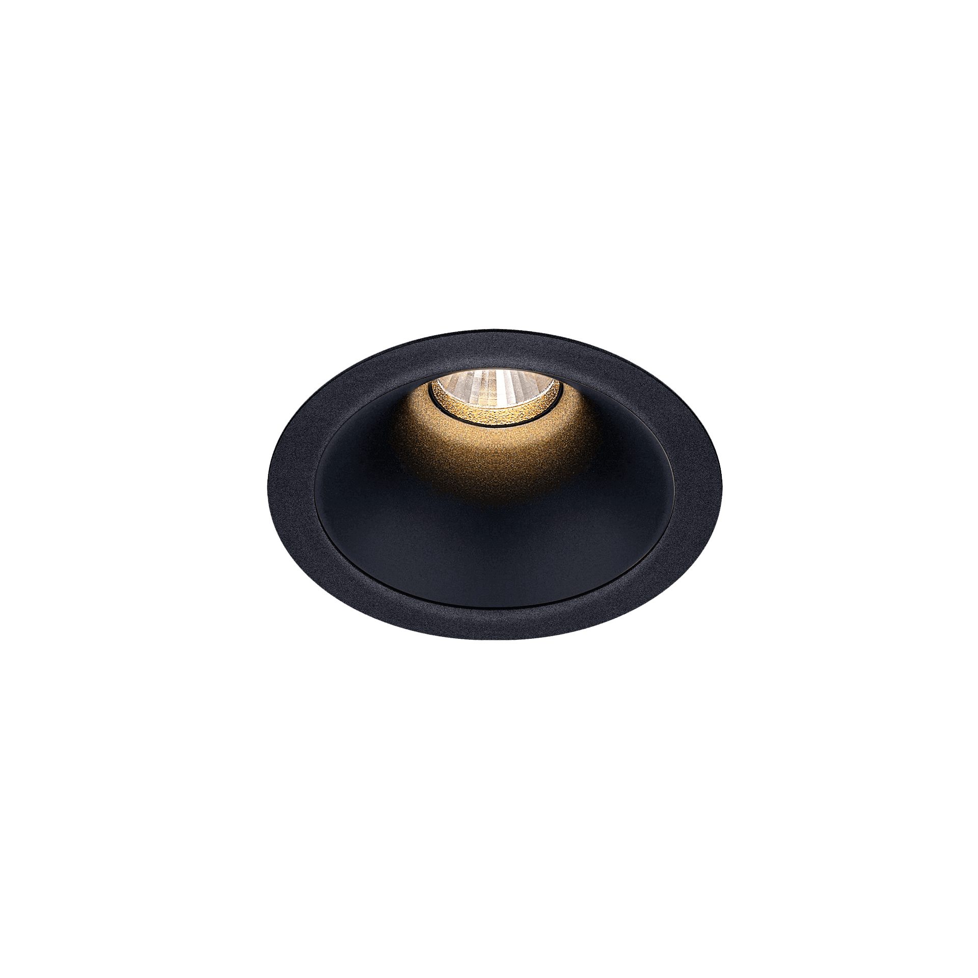 Black version of the Dea Amata S with black matt reflector, a fixed recessed luminaire designed by Karizma Luce.