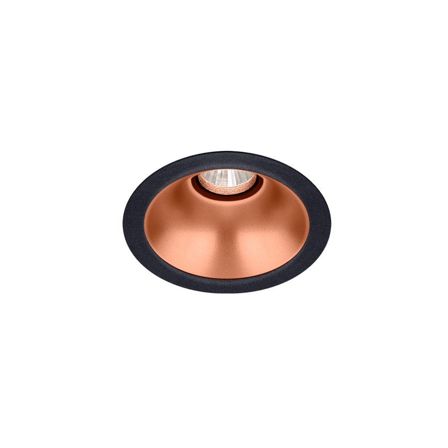 Black version of the Dea Amata S with copper reflector, a fixed recessed luminaire designed by Karizma Luce.