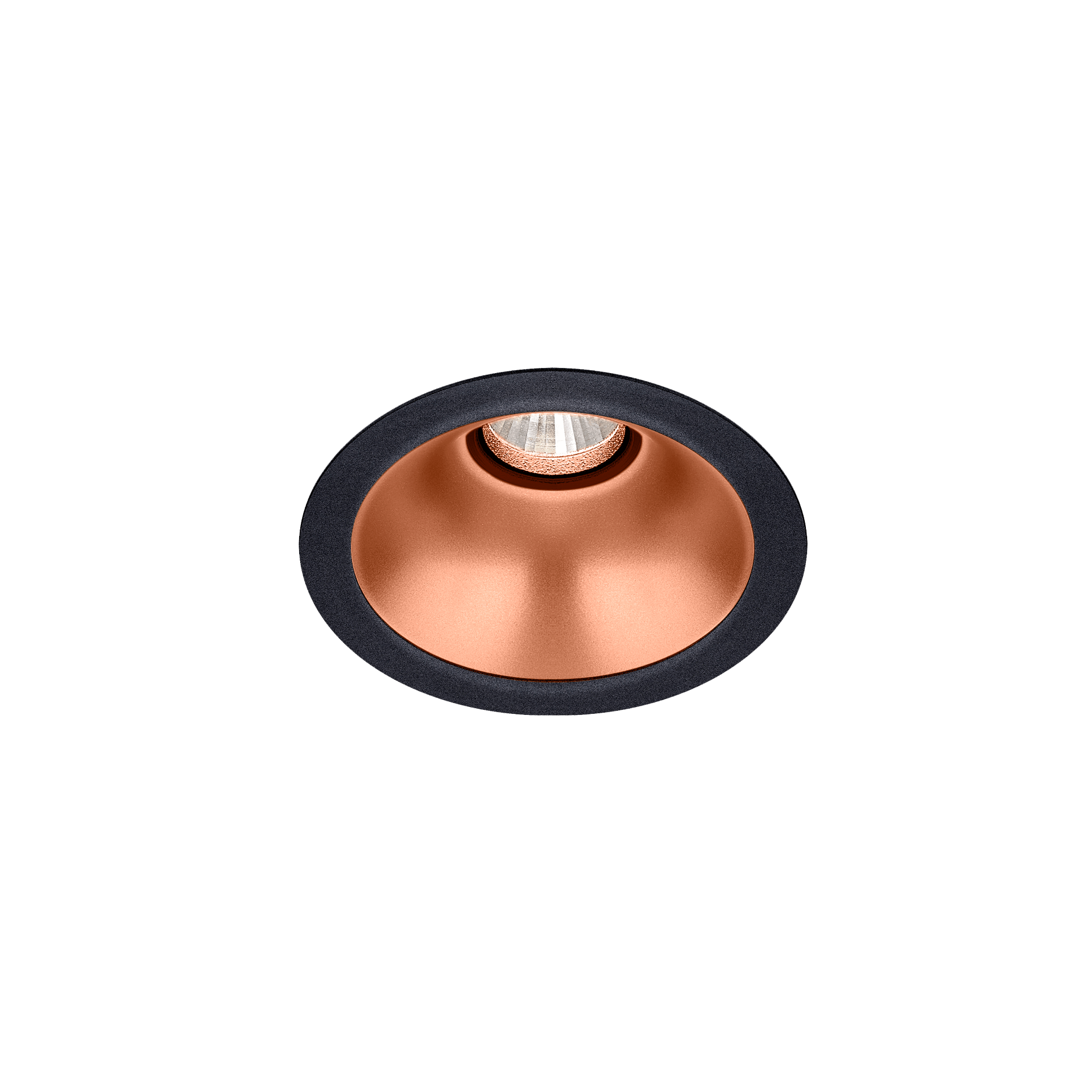 Black version of the Dea Amata S with copper reflector, a fixed recessed luminaire designed by Karizma Luce.