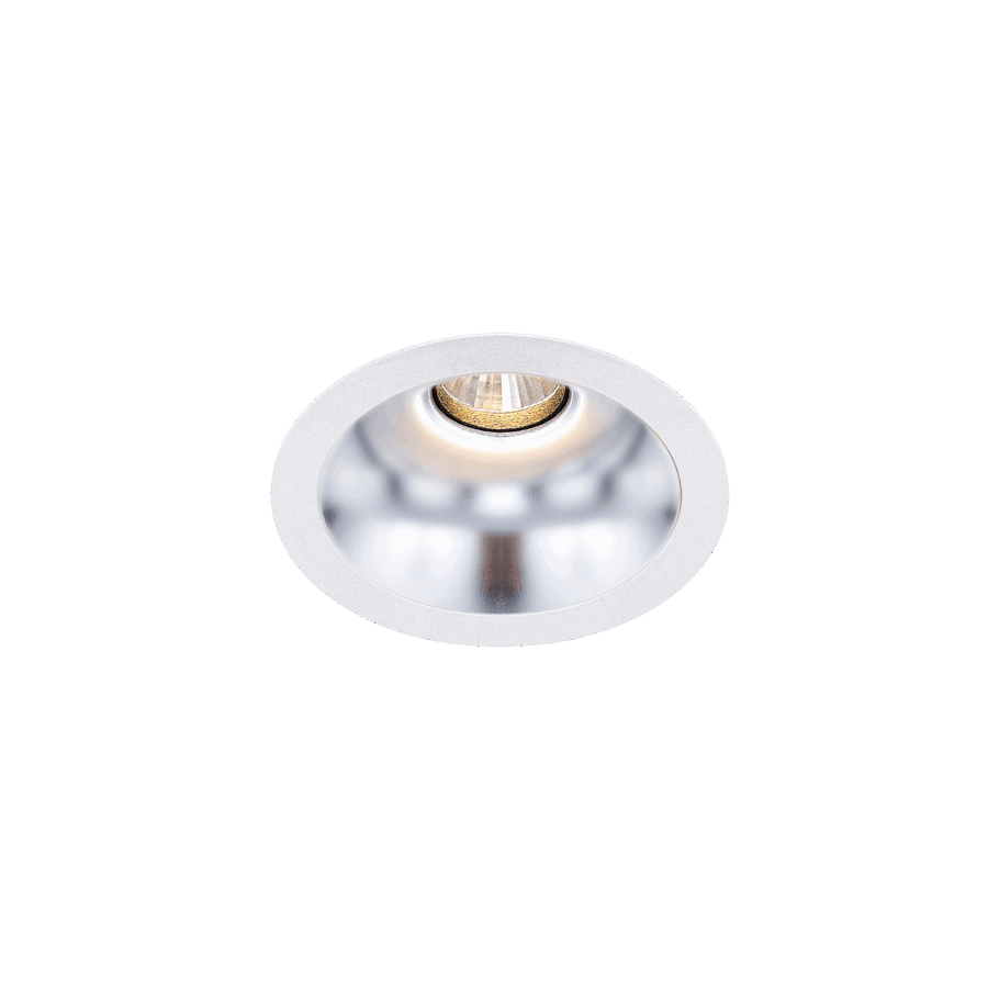 White version of the Dea Amata S with silver reflector, a fixed recessed luminaire designed by Karizma Luce.