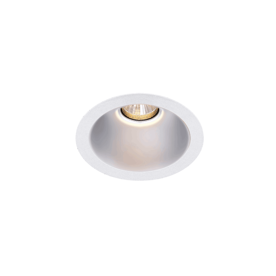White version of the Dea Amata S with chrome reflector, a fixed recessed luminaire designed by Karizma Luce.