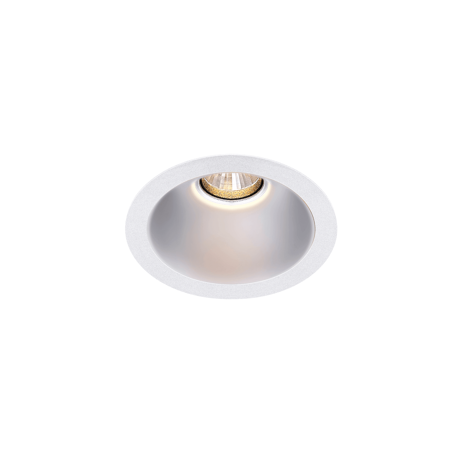 White version of the Dea Amata S with chrome reflector, a fixed recessed luminaire designed by Karizma Luce.