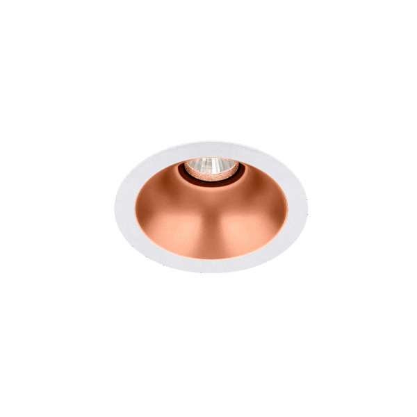 White version of the Dea Amata S with copper reflector, a fixed recessed luminaire designed by Karizma Luce.