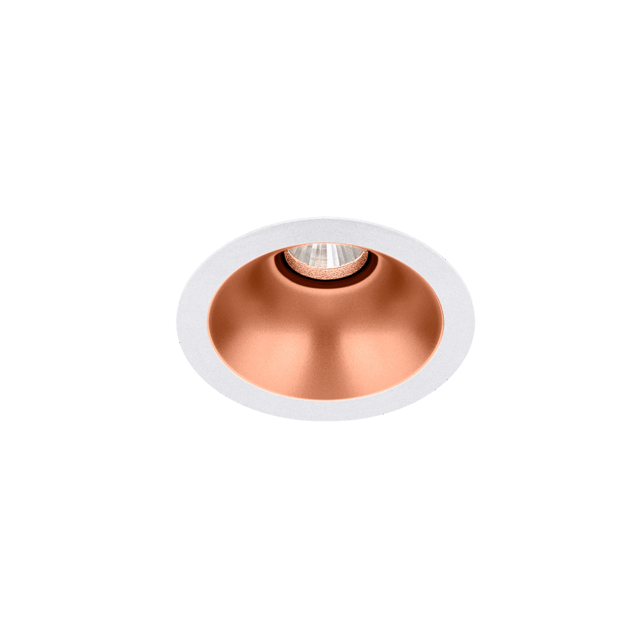 White version of the Dea Amata S with copper reflector, a fixed recessed luminaire designed by Karizma Luce.