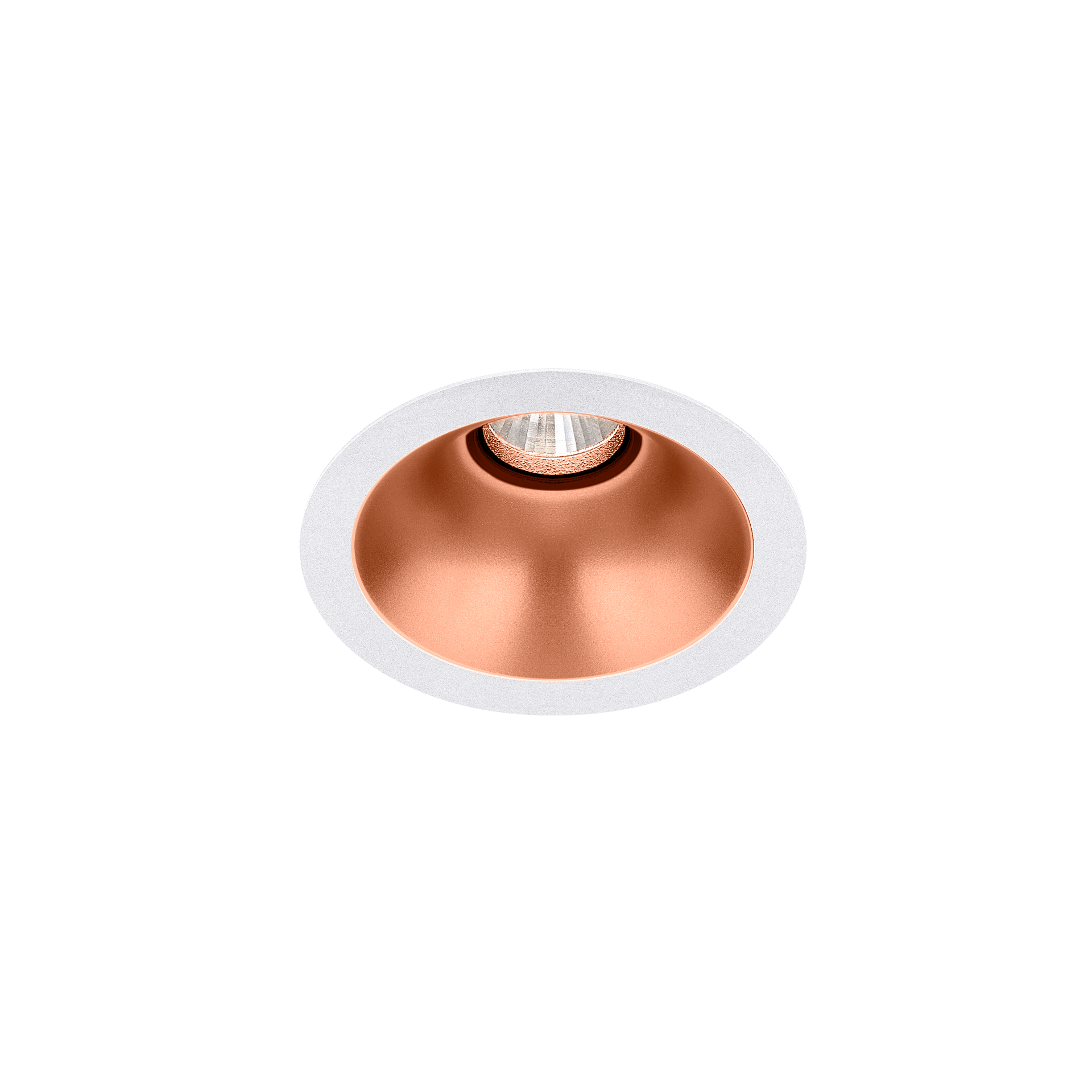 White version of the Dea Amata S with copper reflector, a fixed recessed luminaire designed by Karizma Luce.