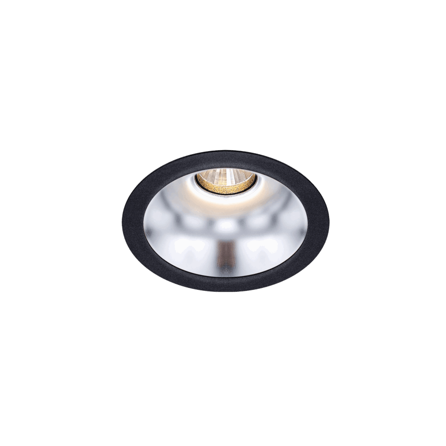 Black version of the Dea Amata S with silver reflector, a fixed recessed luminaire designed by Karizma Luce.