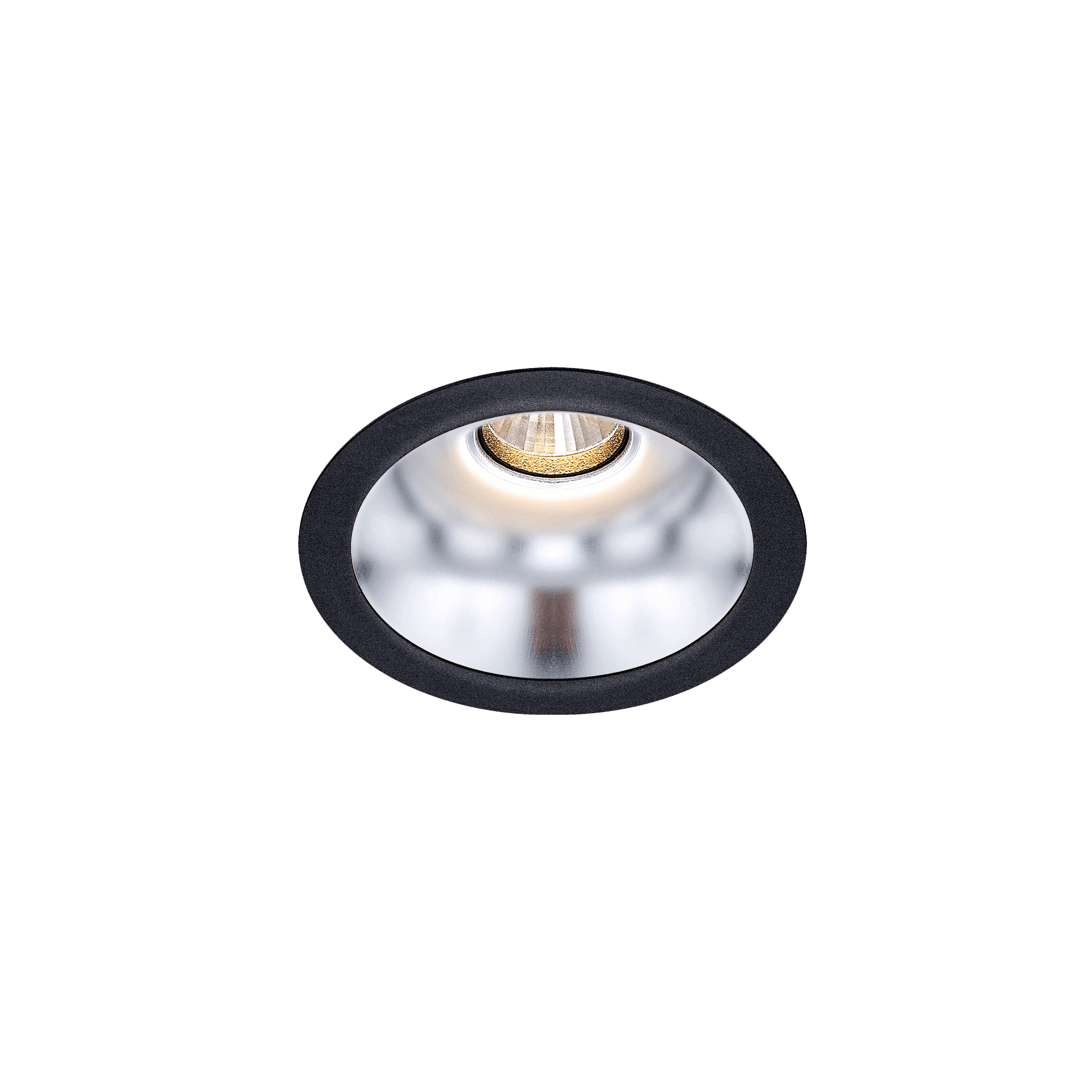 Black version of the Dea Amata S with silver reflector, a fixed recessed luminaire designed by Karizma Luce.
