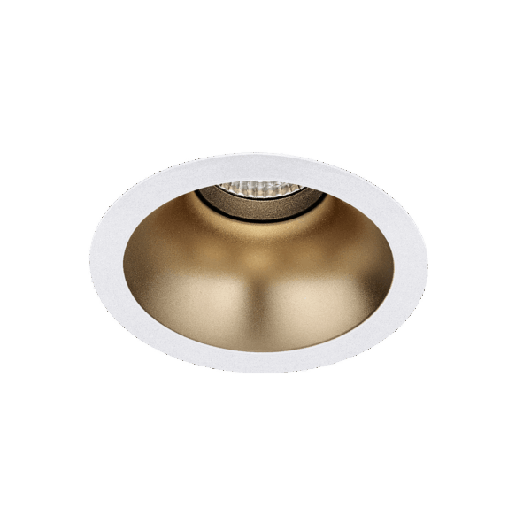 White version of the Dea Amata XM with golden reflector, a fixed recessed luminaire designed by Karizma Luce.