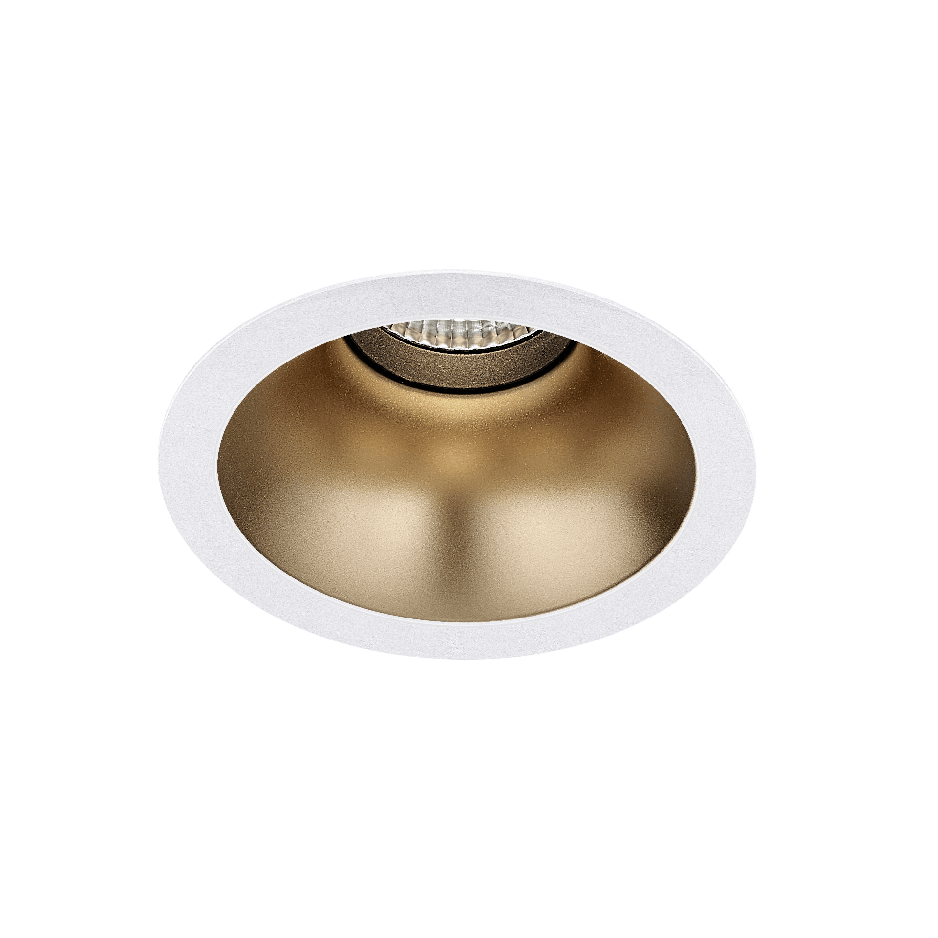 White version of the Dea Amata XM with golden reflector, a fixed recessed luminaire designed by Karizma Luce.