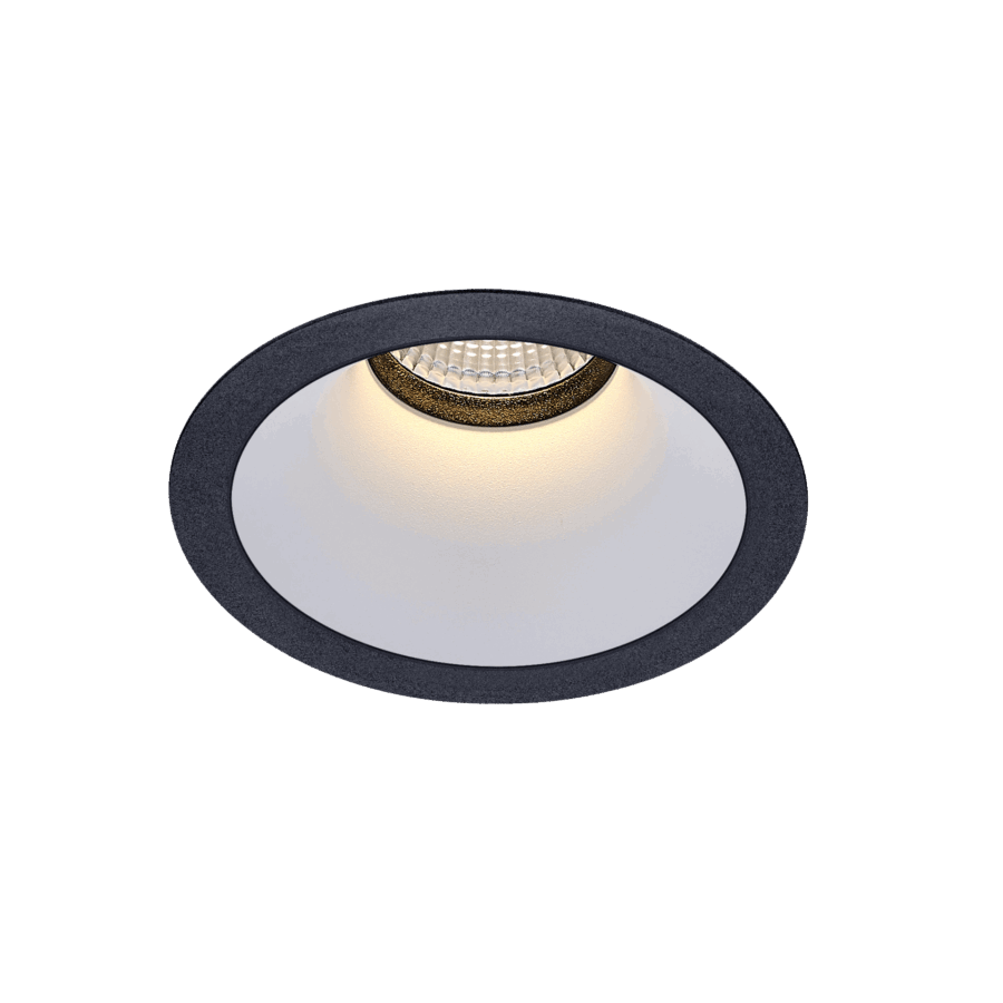 Black version of the Dea Amata XM with white reflector, a fixed recessed luminaire designed by Karizma Luce.