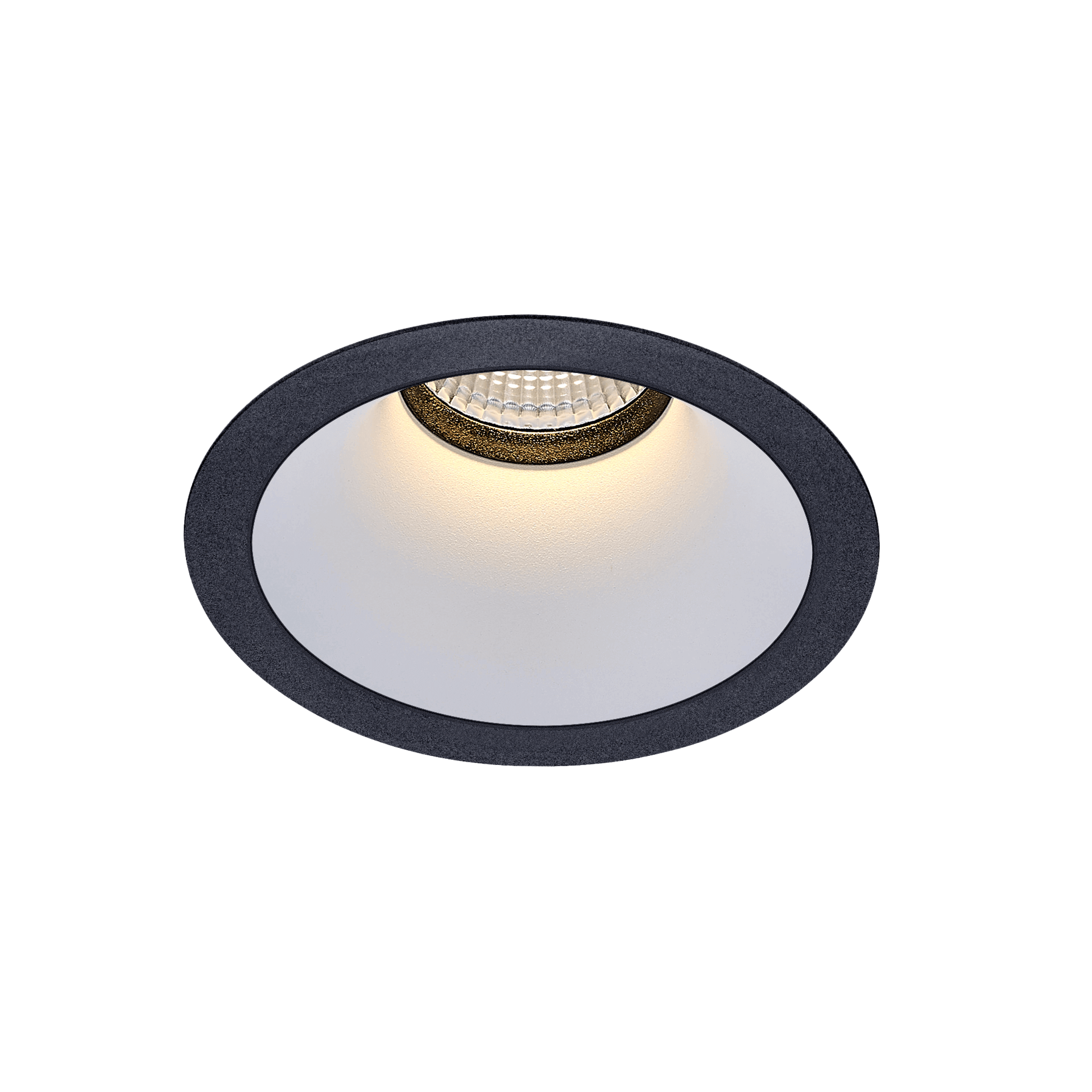 Black version of the Dea Amata XM with white reflector, a fixed recessed luminaire designed by Karizma Luce.