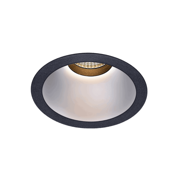 Black version of the Dea Amata XM with chrome reflector, a fixed recessed luminaire designed by Karizma Luce.