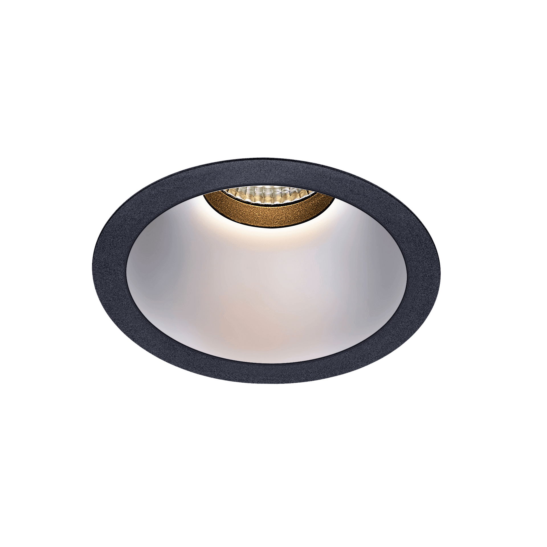 Black version of the Dea Amata XM with chrome reflector, a fixed recessed luminaire designed by Karizma Luce.