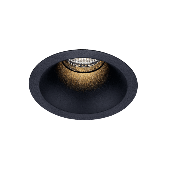 Black version of the Dea Amata XM with black matt reflector, a fixed recessed luminaire designed by Karizma Luce.