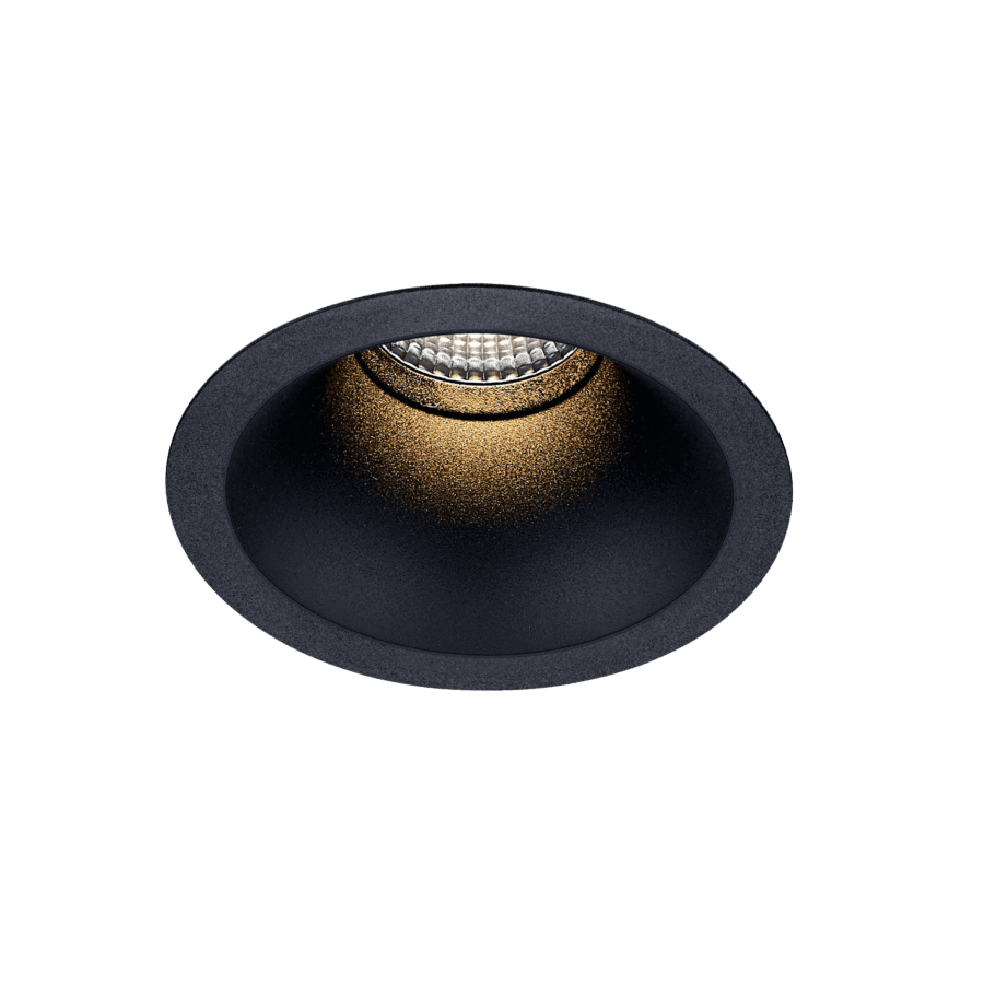 Black version of the Dea Amata XM with black matt reflector, a fixed recessed luminaire designed by Karizma Luce.
