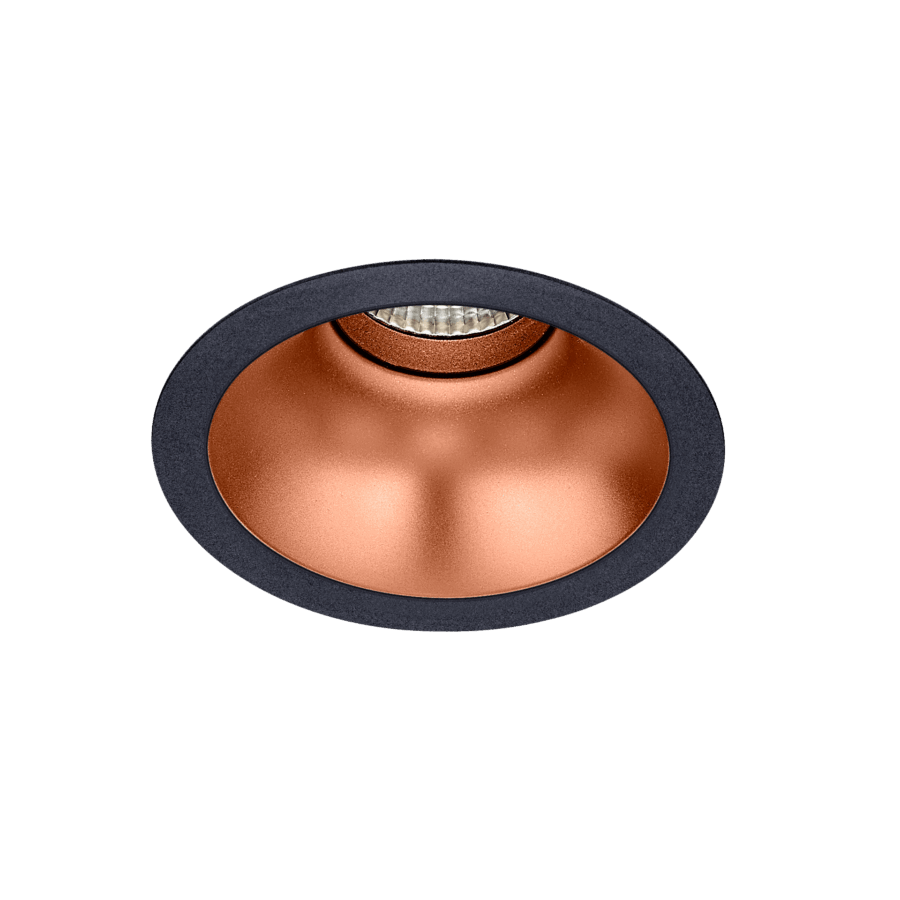 Black version of the Dea Amata XM with copper reflector, a fixed recessed luminaire designed by Karizma Luce.