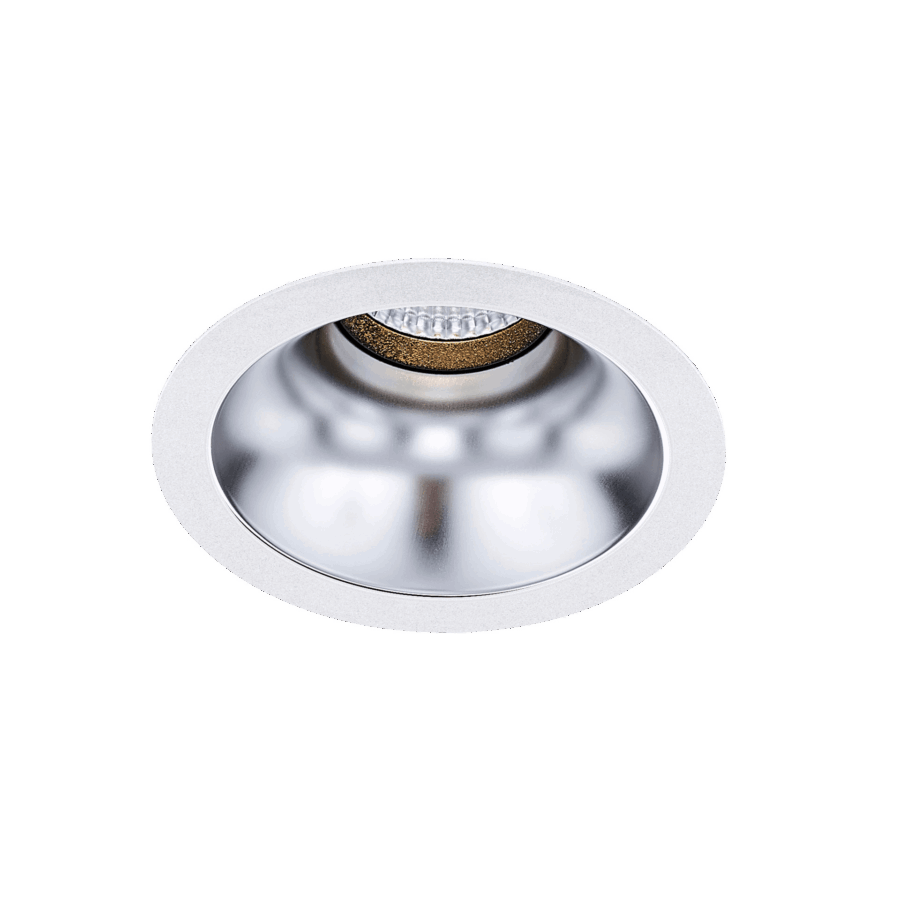 White version of the Dea Amata XM with silver reflector, a fixed recessed luminaire designed by Karizma Luce.