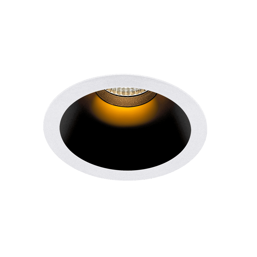 White version of the Dea Amata XM with black gloss reflector, a fixed recessed luminaire designed by Karizma Luce.