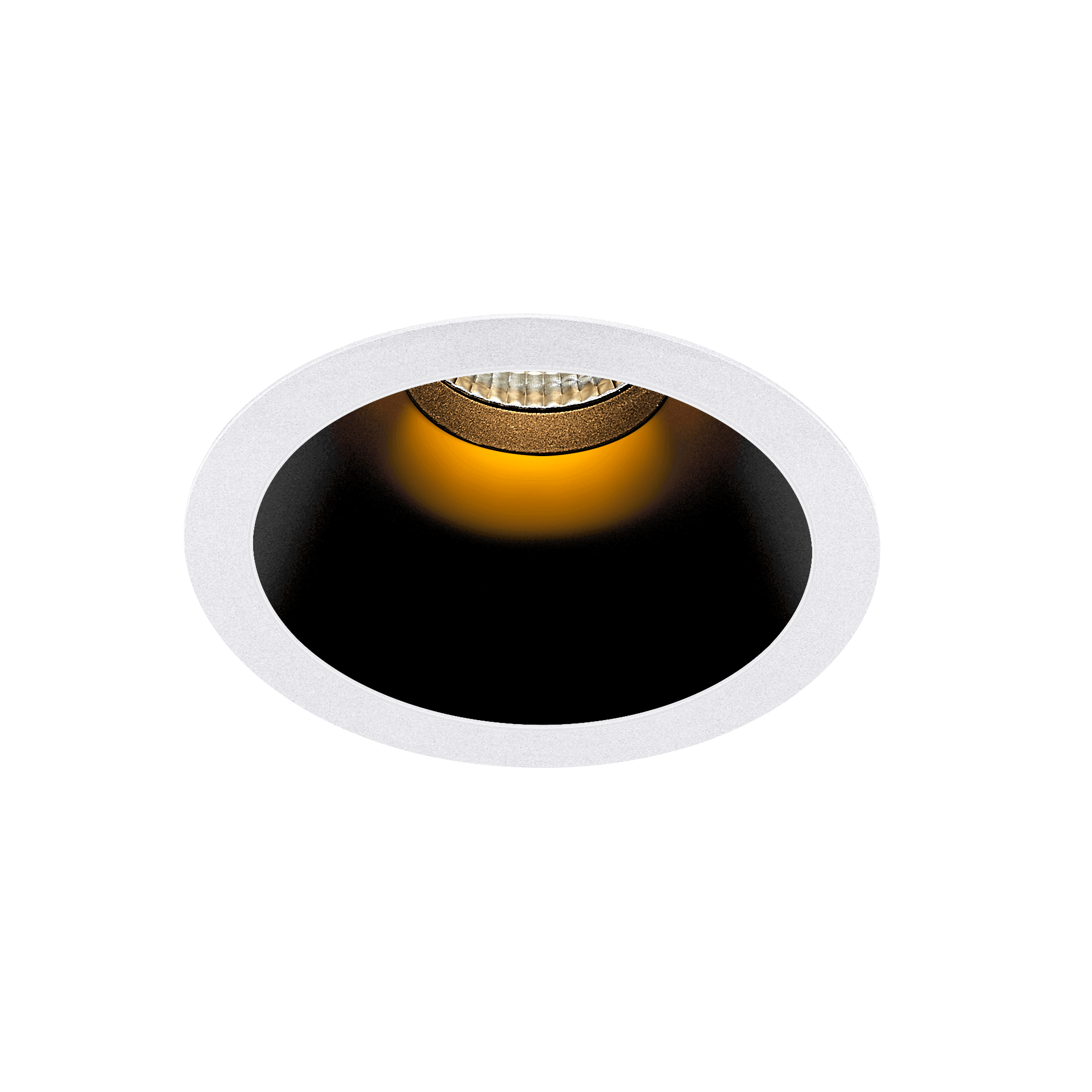 White version of the Dea Amata XM with black gloss reflector, a fixed recessed luminaire designed by Karizma Luce.