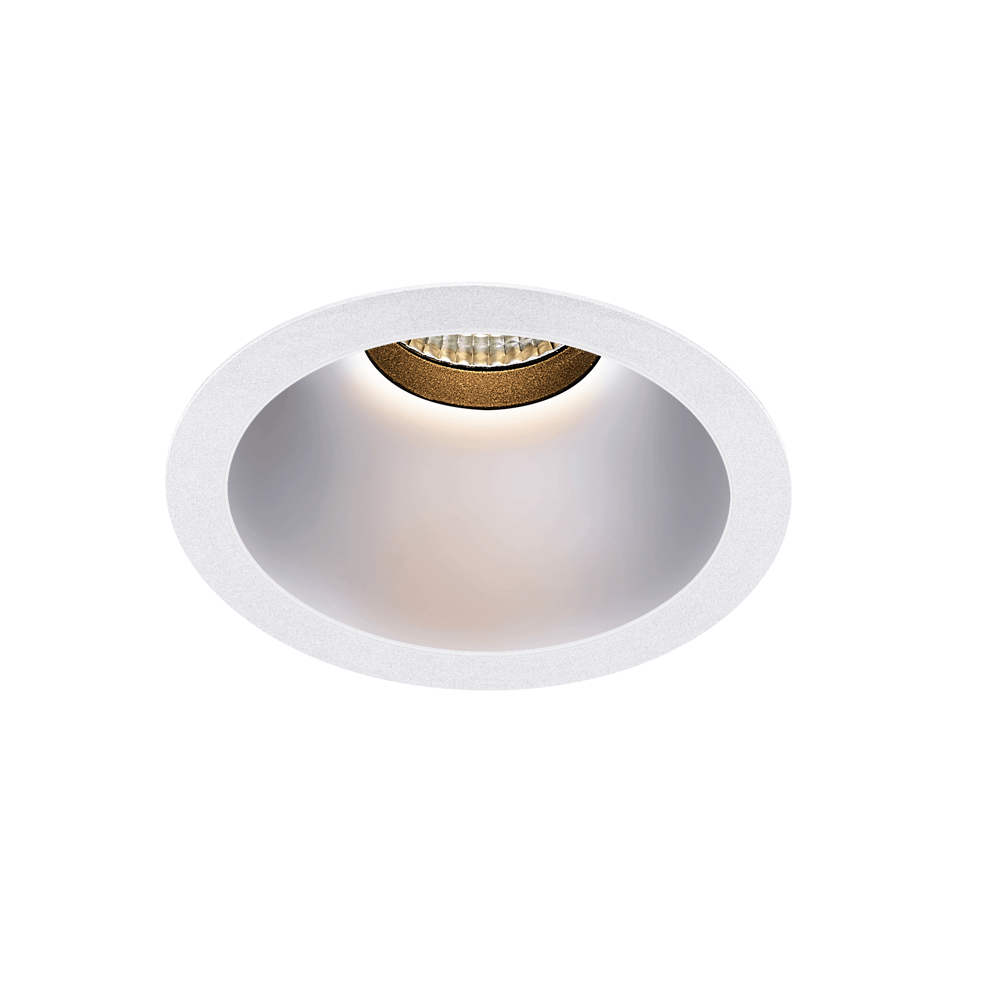 White version of the Dea Amata XM with chrome reflector, a fixed recessed luminaire designed by Karizma Luce.