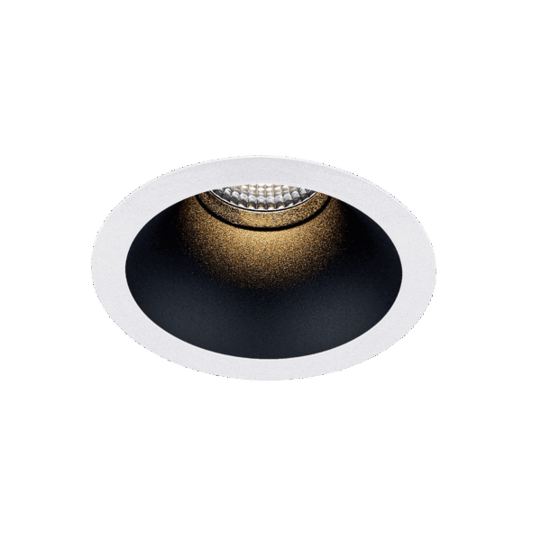 White version of the Dea Amata XM with black matt reflector, a fixed recessed luminaire designed by Karizma Luce.