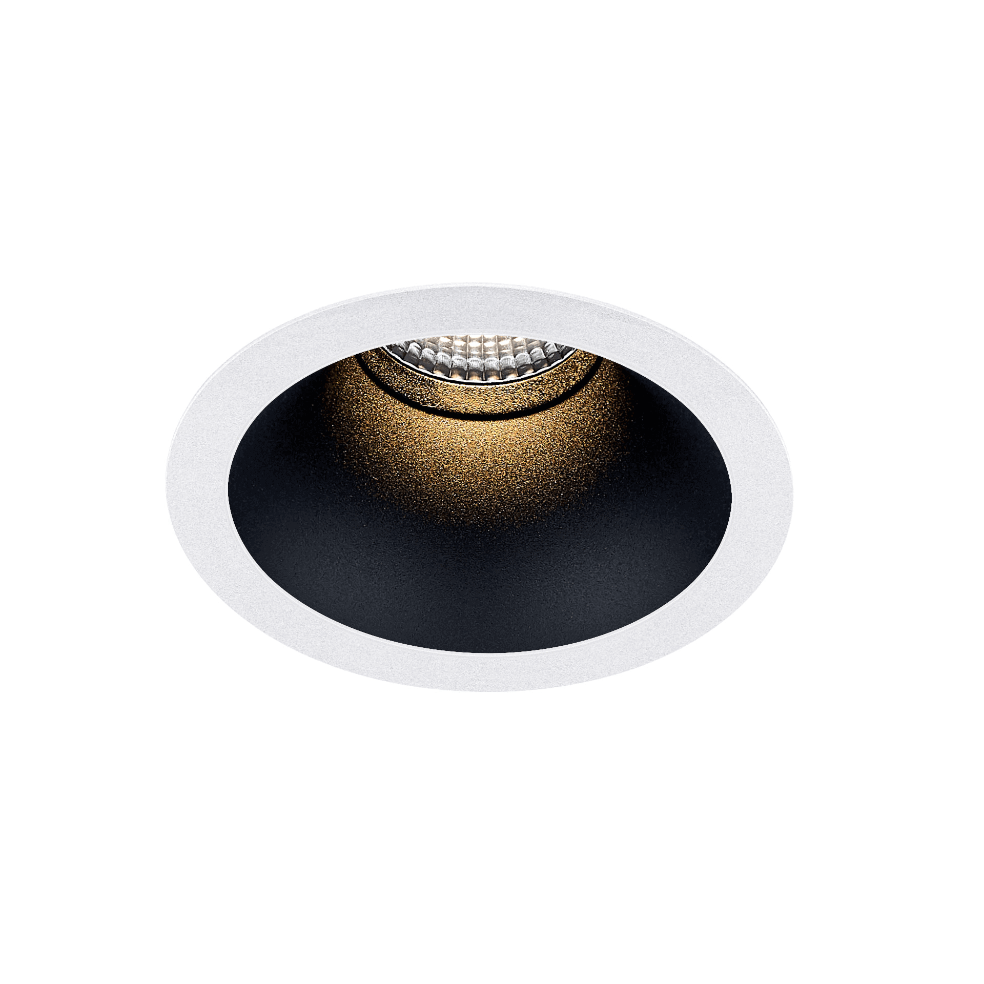 White version of the Dea Amata XM with black matt reflector, a fixed recessed luminaire designed by Karizma Luce.