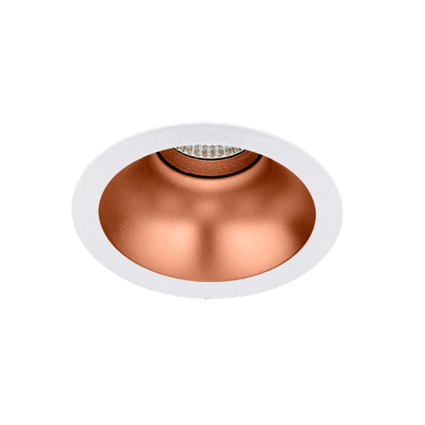 White version of the Dea Amata XM with copper reflector, a fixed recessed luminaire designed by Karizma Luce.