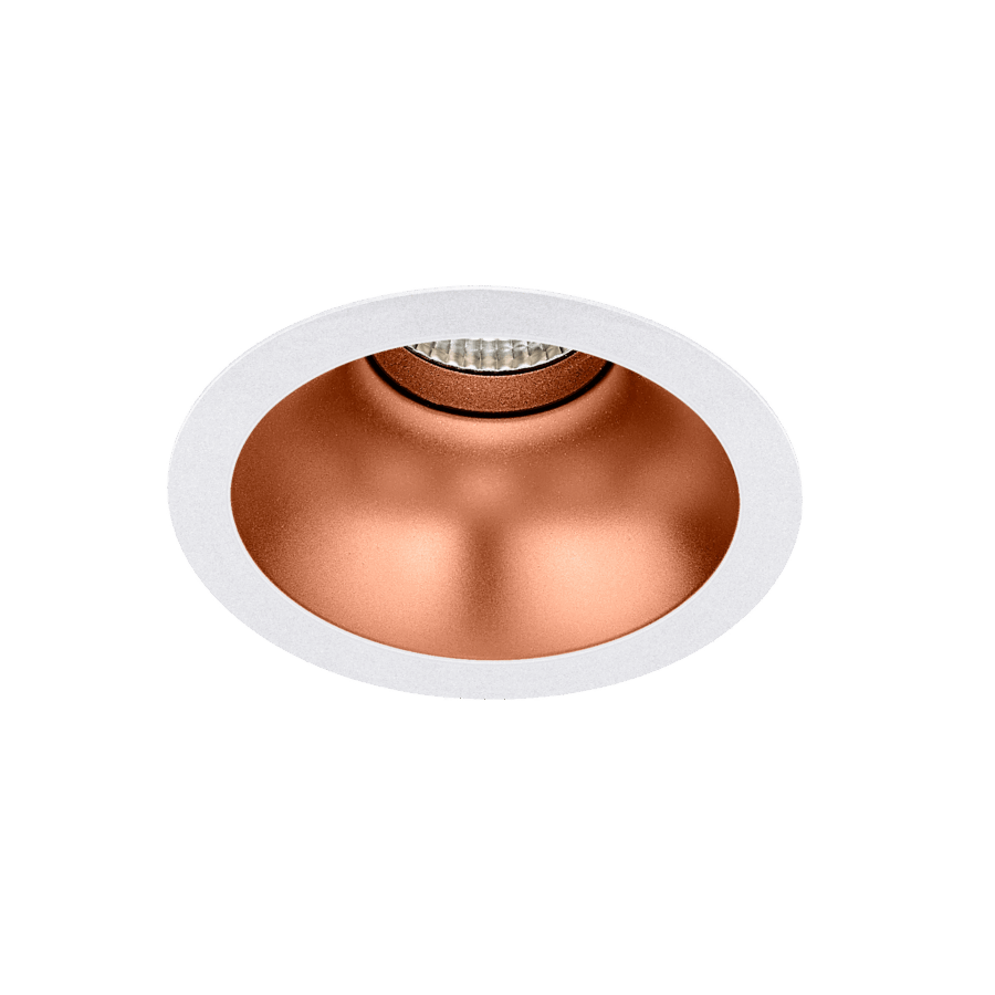 White version of the Dea Amata XM with copper reflector, a fixed recessed luminaire designed by Karizma Luce.