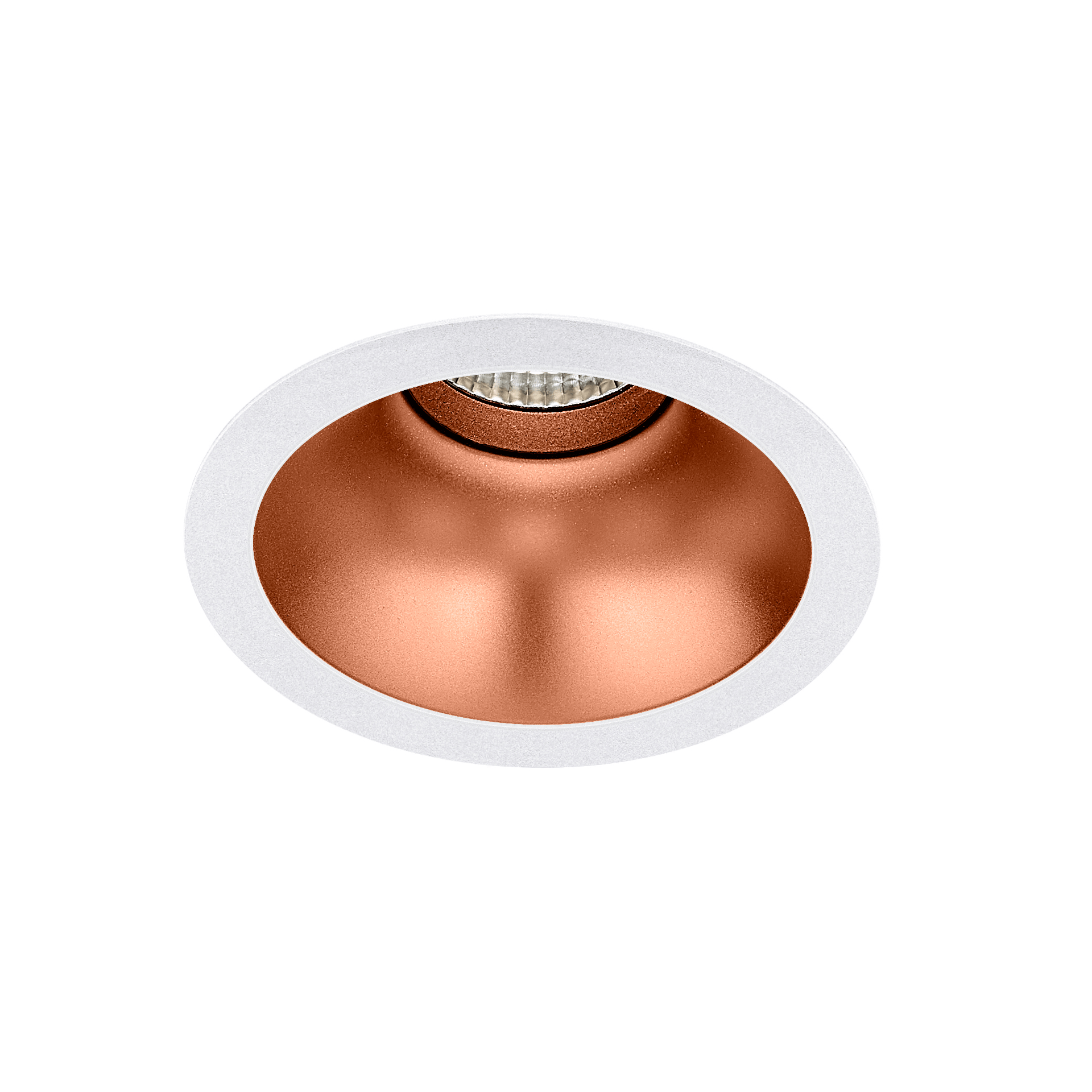 White version of the Dea Amata XM with copper reflector, a fixed recessed luminaire designed by Karizma Luce.