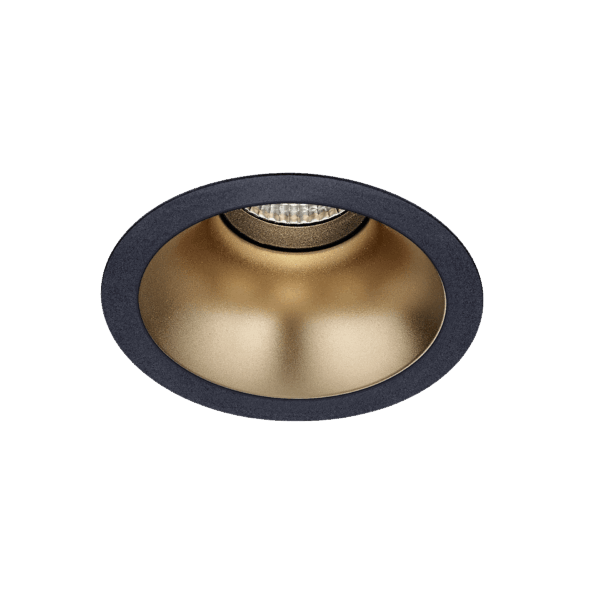 Black version of the Dea Amata XM with golden reflector, a fixed recessed luminaire designed by Karizma Luce.