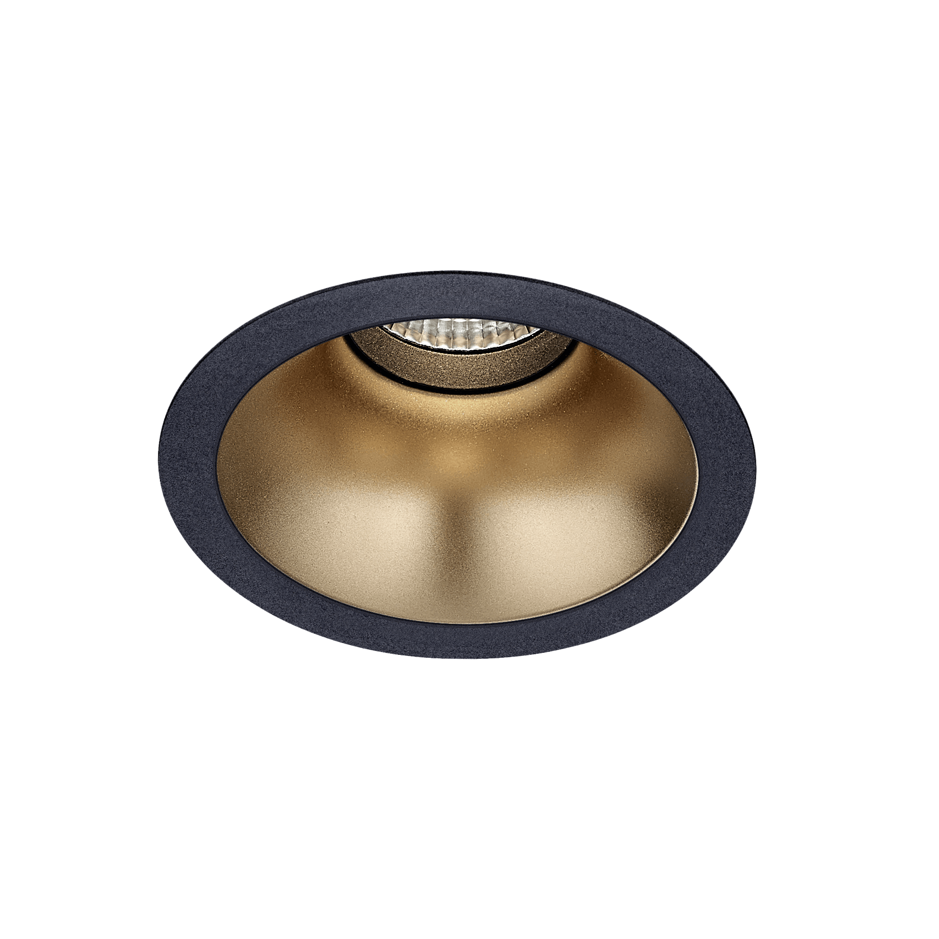 Black version of the Dea Amata XM with golden reflector, a fixed recessed luminaire designed by Karizma Luce.