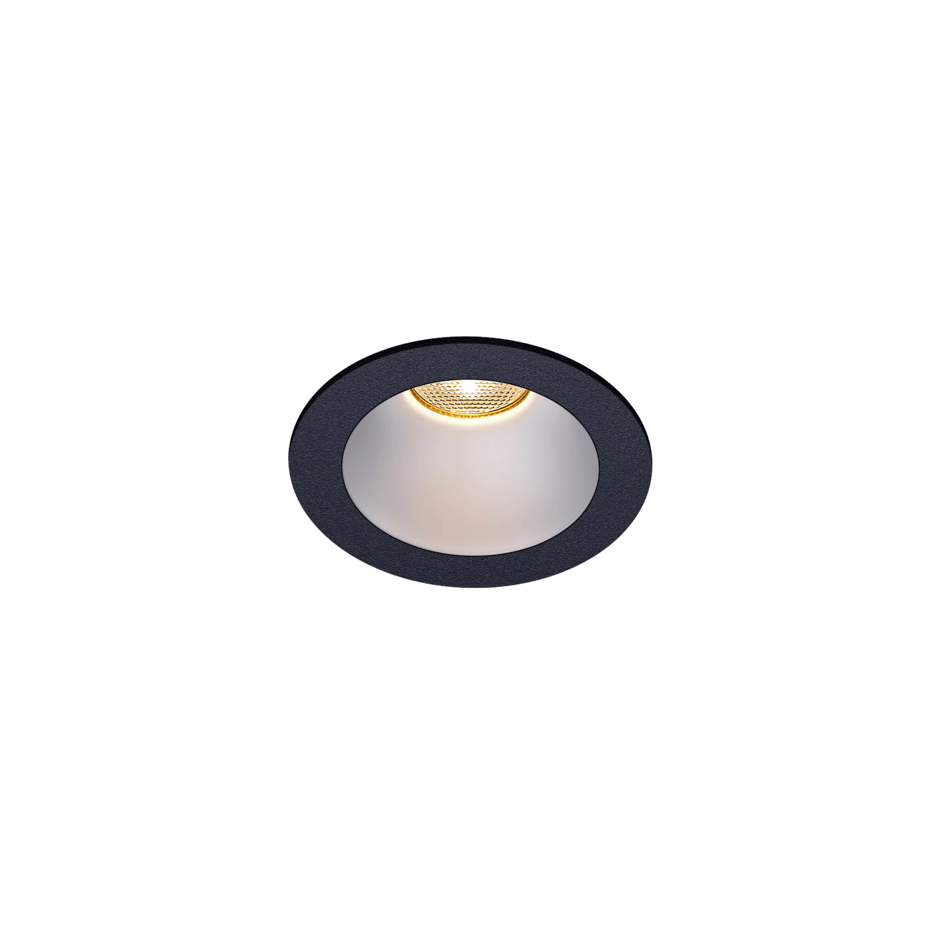 Black version of the Dea Amata XS with chrome reflector, a fixed recessed luminaire designed by Karizma Luce.