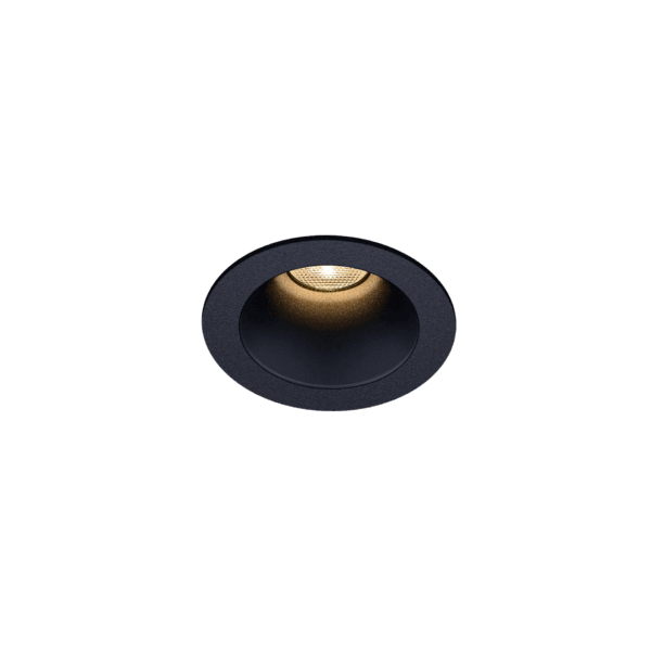 Black version of the Dea Amata XS with black matt reflector, a fixed recessed luminaire designed by Karizma Luce.