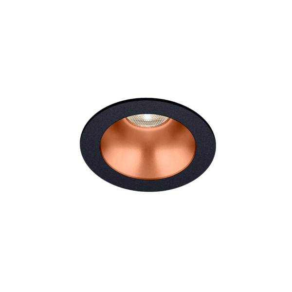 Black version of the Dea Amata XS with copper reflector, a fixed recessed luminaire designed by Karizma Luce.