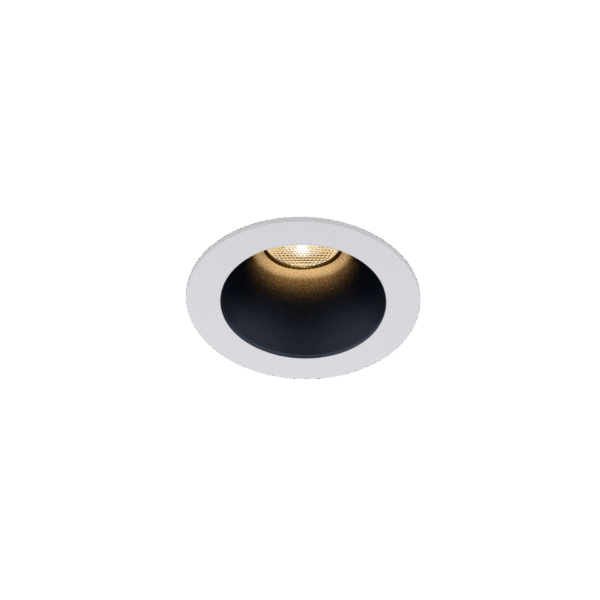 White version of the Dea Amata XS with black matt reflector, a fixed recessed luminaire designed by Karizma Luce.