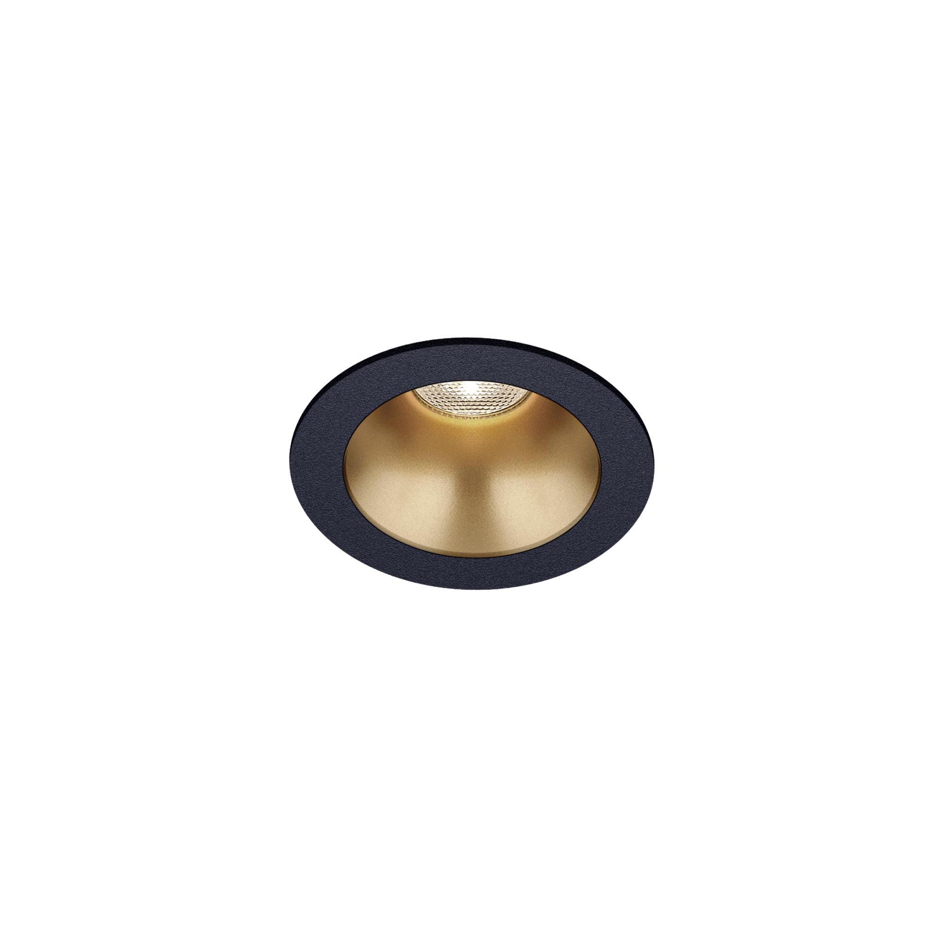 Black version of the Dea Amata XS with golden reflector, a fixed recessed luminaire designed by Karizma Luce.