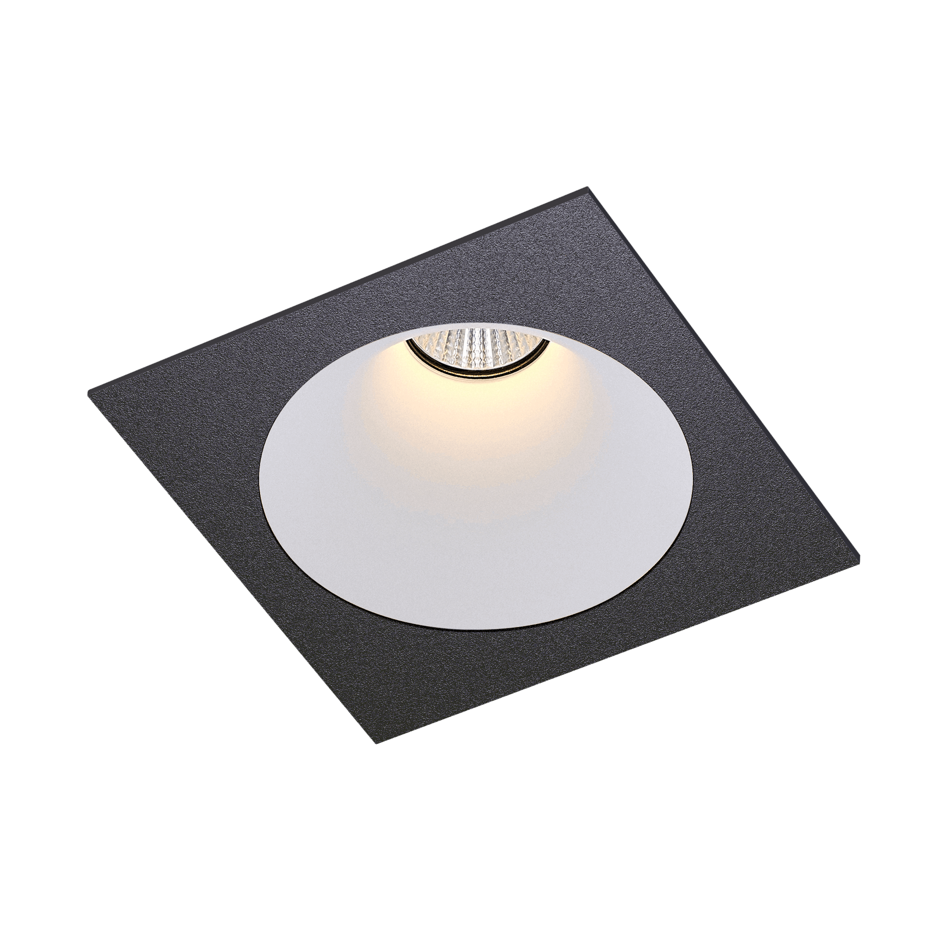 Black version of the Dea Amor M with white reflector, a square recessed luminaire designed by Karizma Luce.