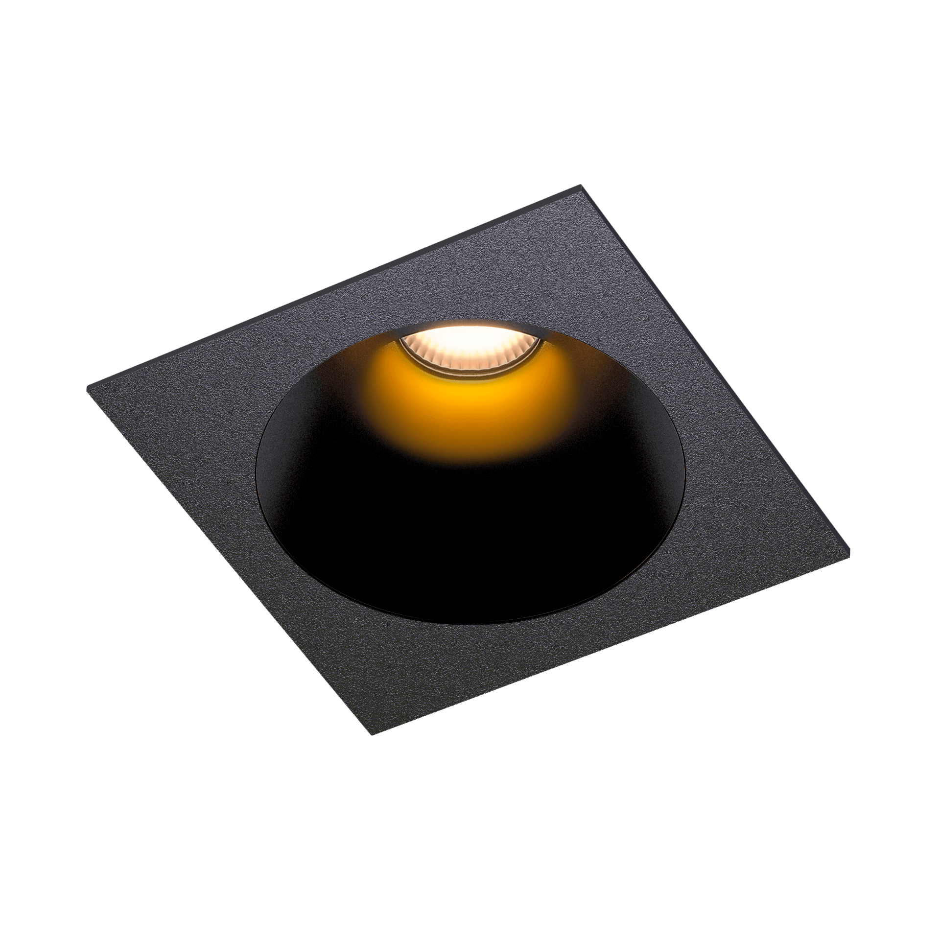 Black version of the Dea Amor M with black gloss reflector, a square recessed luminaire designed by Karizma Luce.