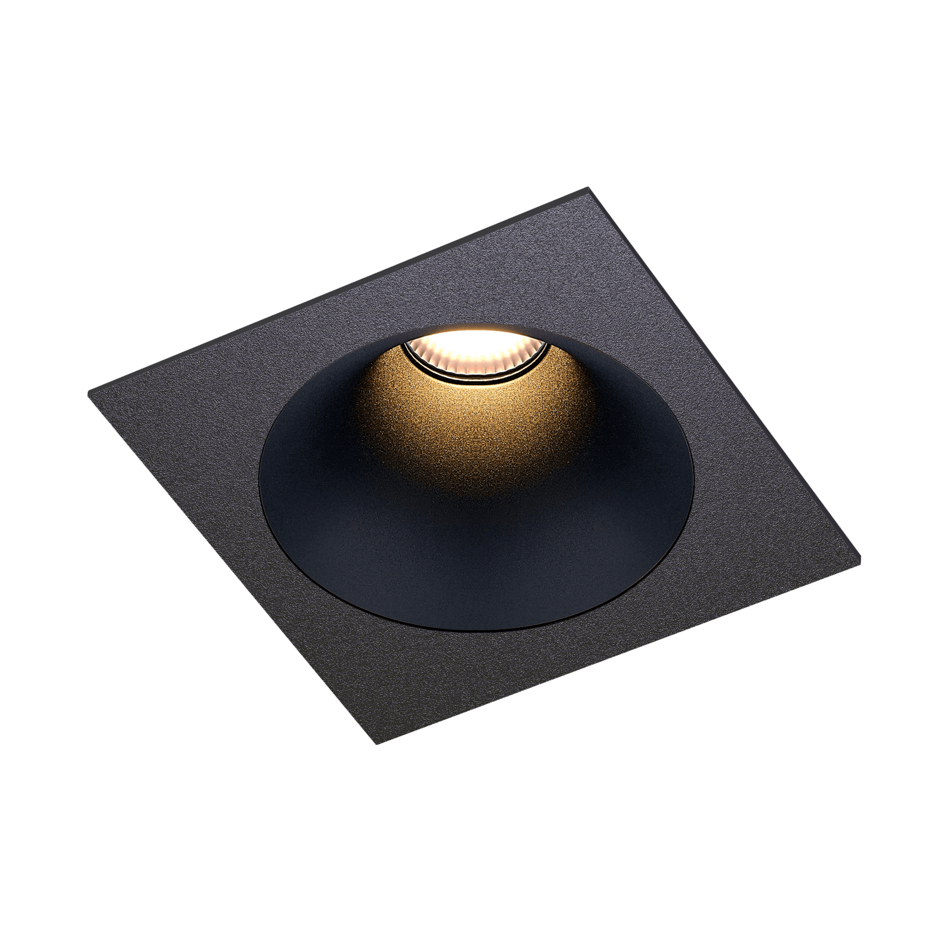 Black version of the Dea Amor M with black matt reflector, a square recessed luminaire designed by Karizma Luce.