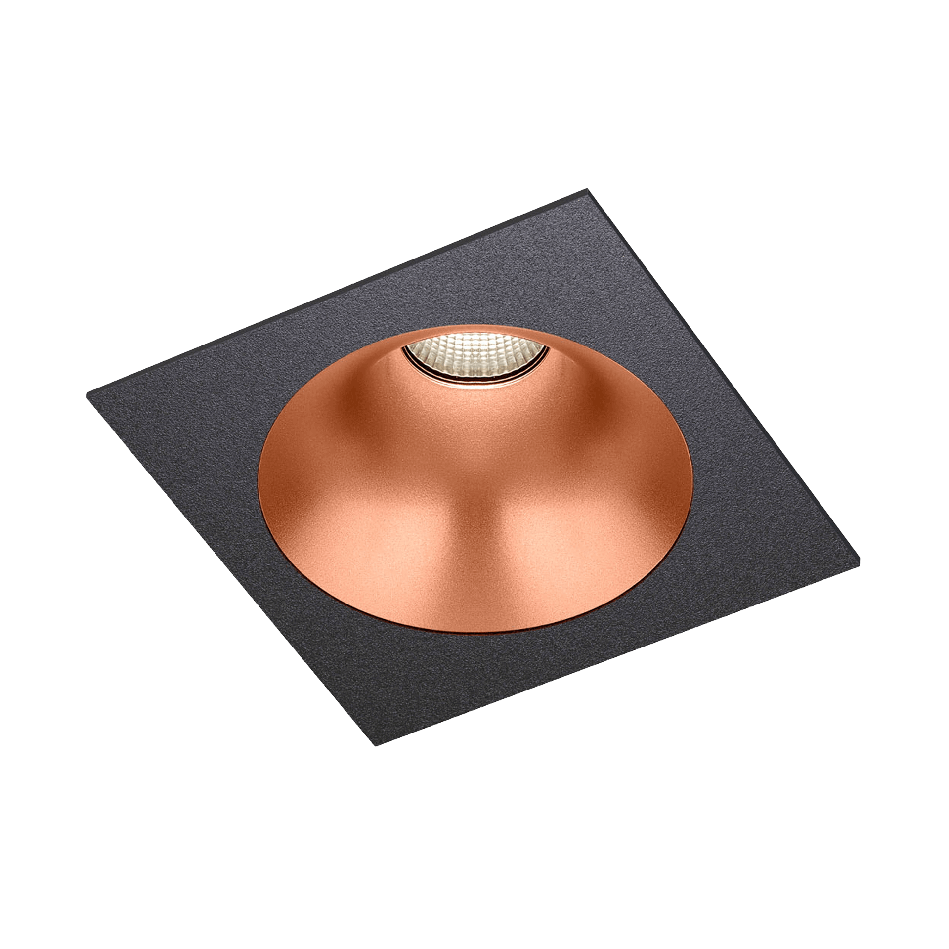Black version of the Dea Amor M with copper reflector, a square recessed luminaire designed by Karizma Luce.
